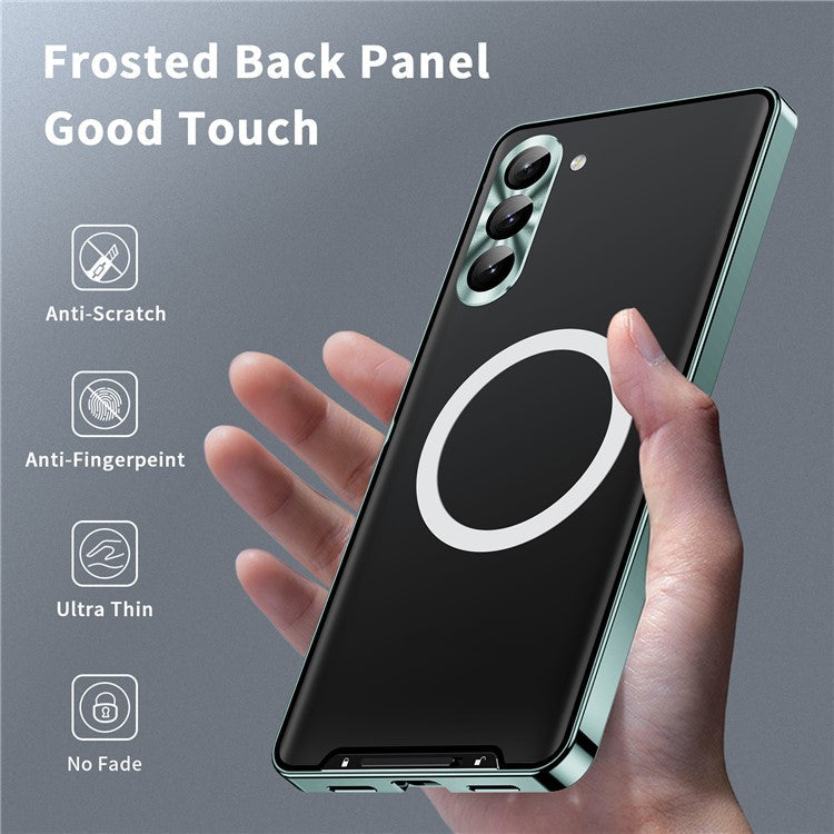 For Samsung Galaxy S24+ Matte Phone Case Lens Protection Metal Frame Magnetic Cover - Green