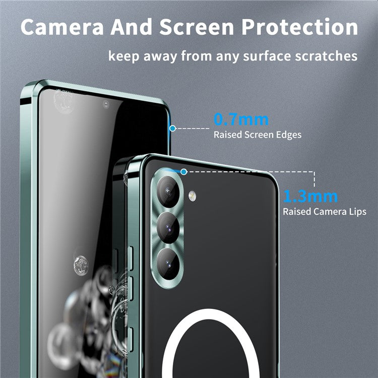 For Samsung Galaxy S24+ Matte Phone Case Lens Protection Metal Frame Magnetic Cover - Green