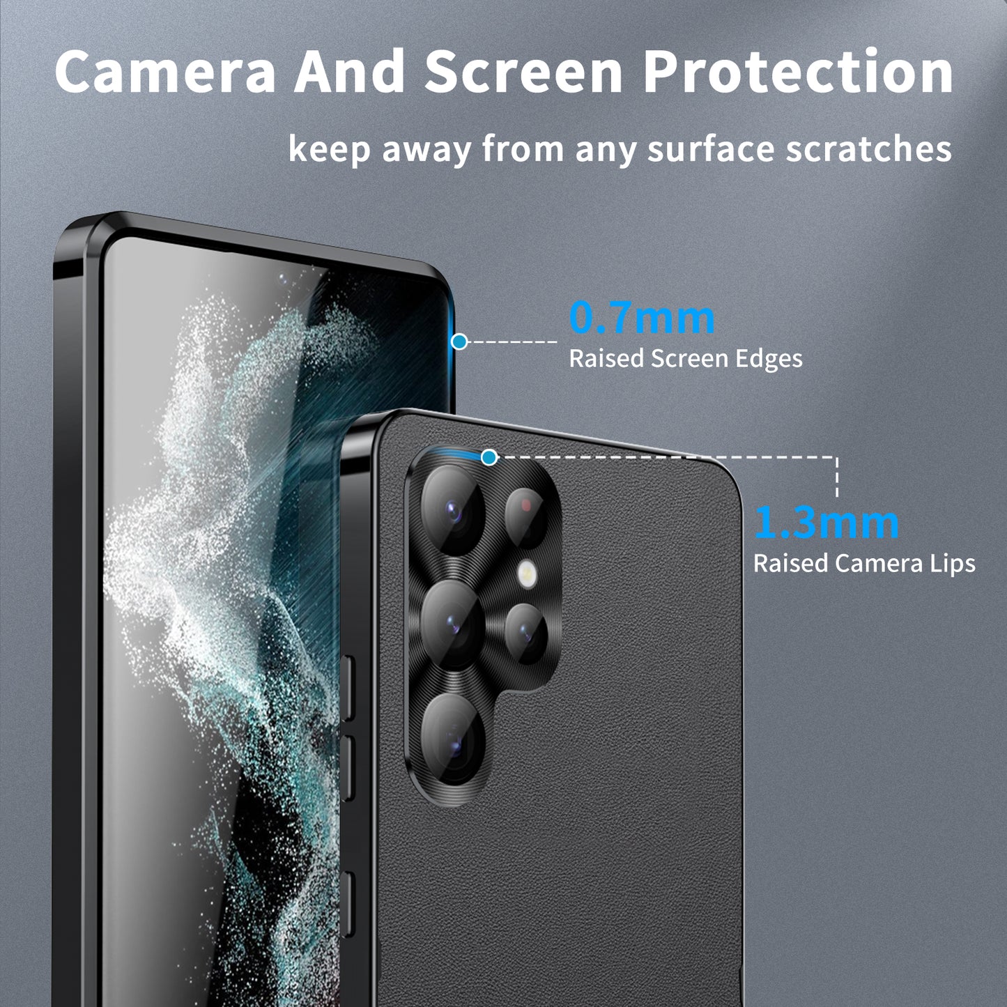 For Samsung Galaxy S24 Ultra Magnetic Case Metal Frame Leather+PC Matte Cover - Black