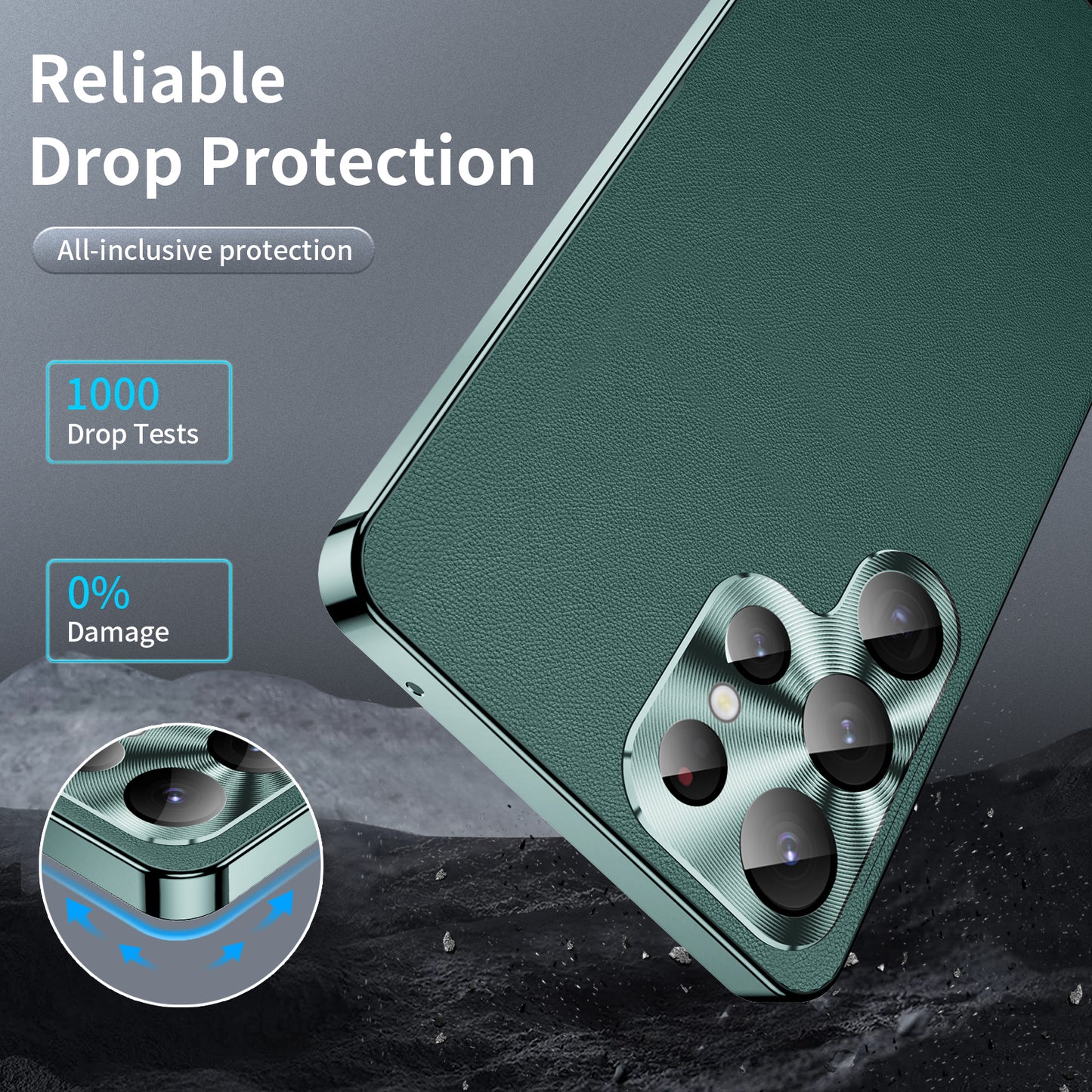 For Samsung Galaxy S24 Ultra Magnetic Case Metal Frame Leather+PC Matte Cover - Green
