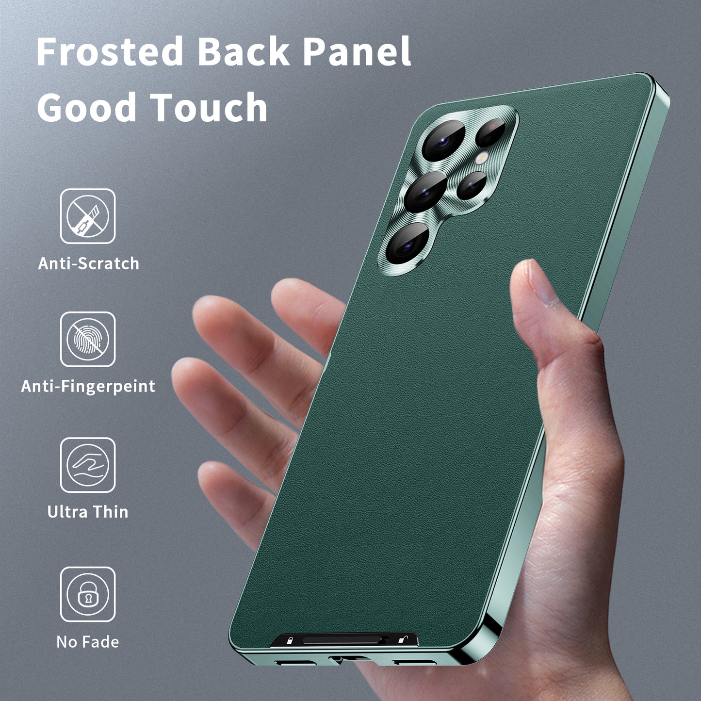 For Samsung Galaxy S24 Ultra Magnetic Case Metal Frame Leather+PC Matte Cover - Green