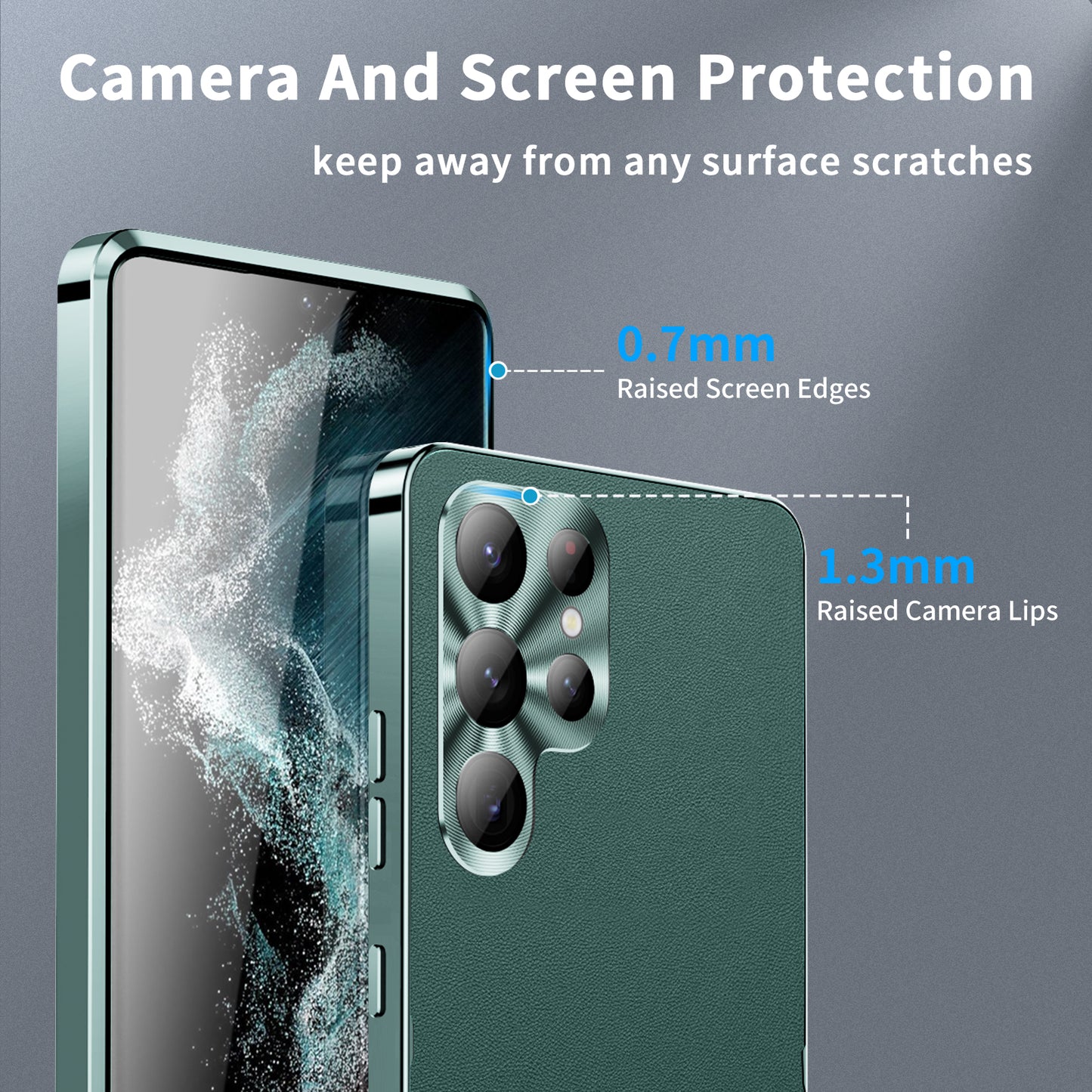 For Samsung Galaxy S24 Ultra Magnetic Case Metal Frame Leather+PC Matte Cover - Green
