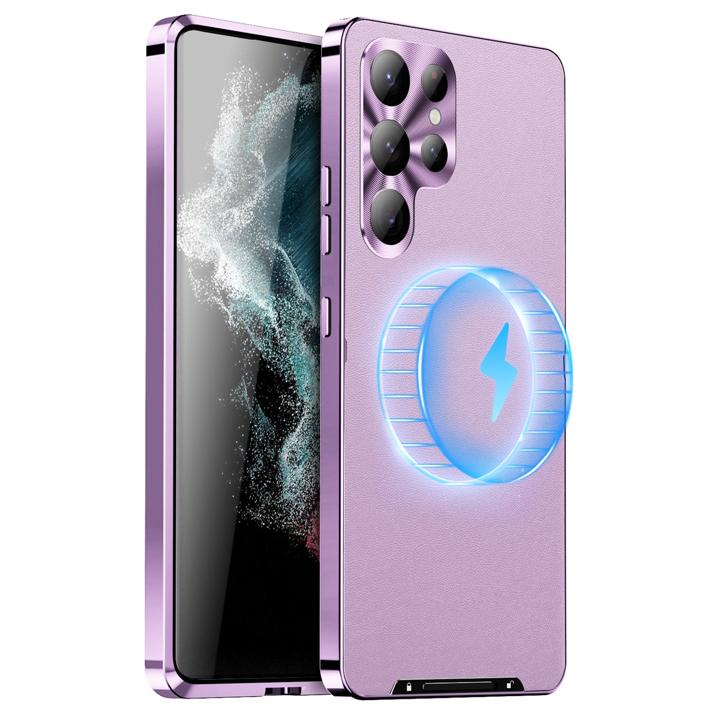 For Samsung Galaxy S24 Ultra Magnetic Case Metal Frame Leather+PC Matte Cover - Purple