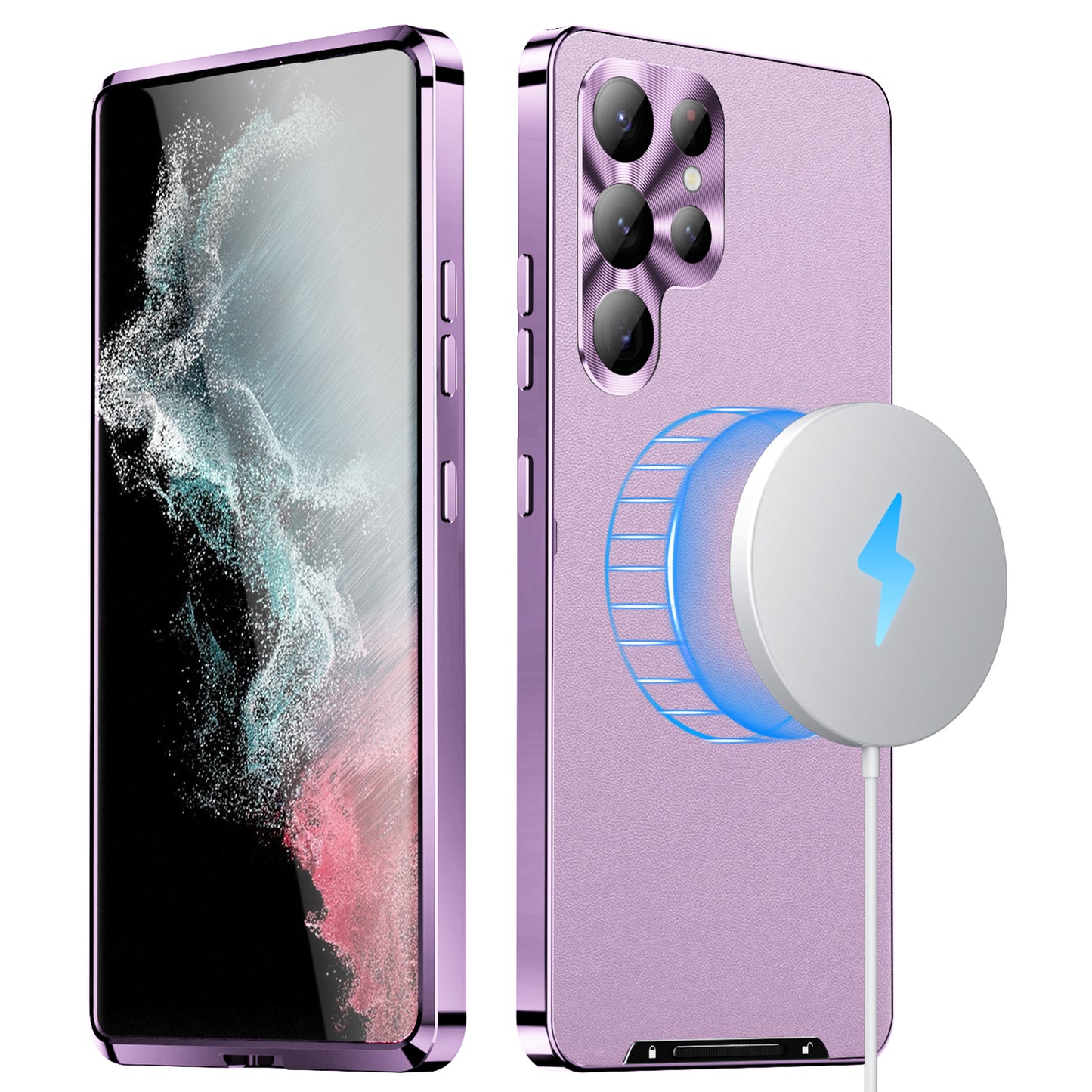 For Samsung Galaxy S24 Ultra Magnetic Case Metal Frame Leather+PC Matte Cover - Purple