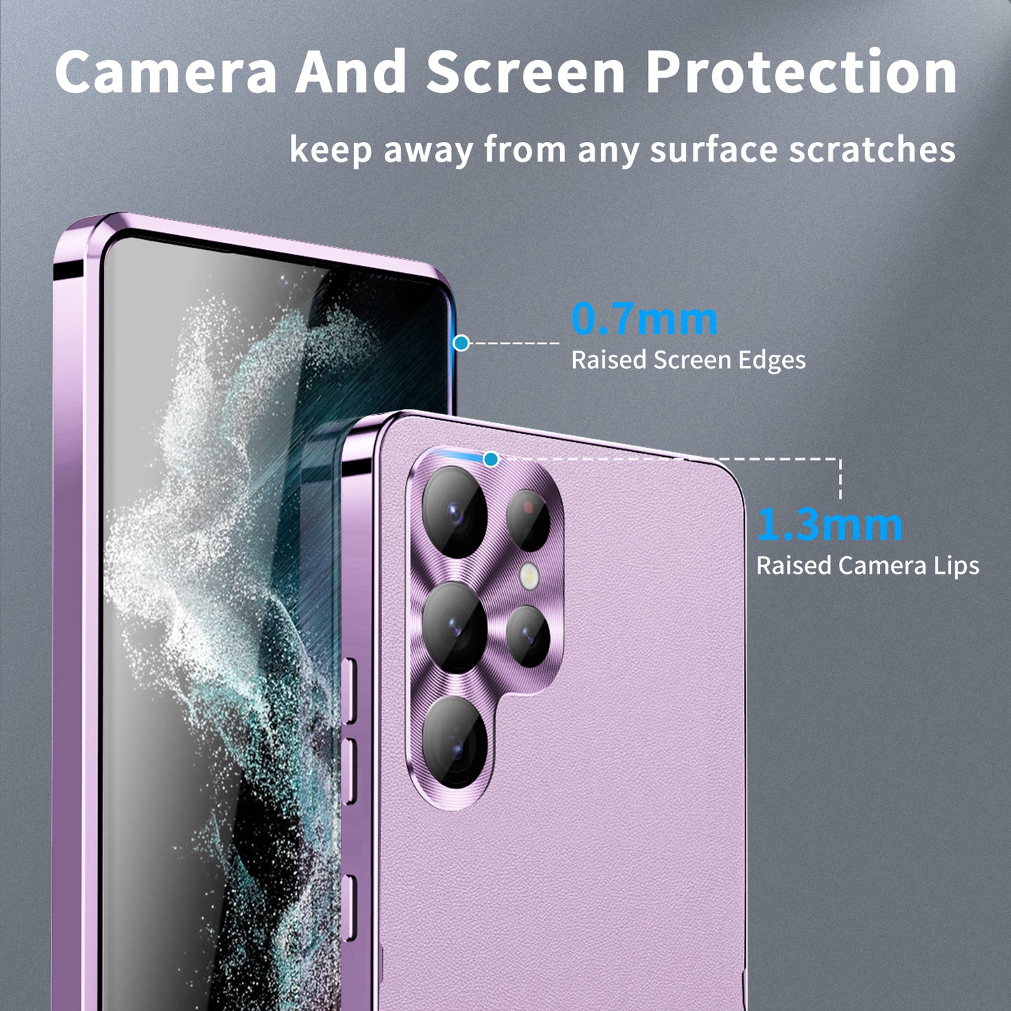For Samsung Galaxy S24 Ultra Magnetic Case Metal Frame Leather+PC Matte Cover - Purple