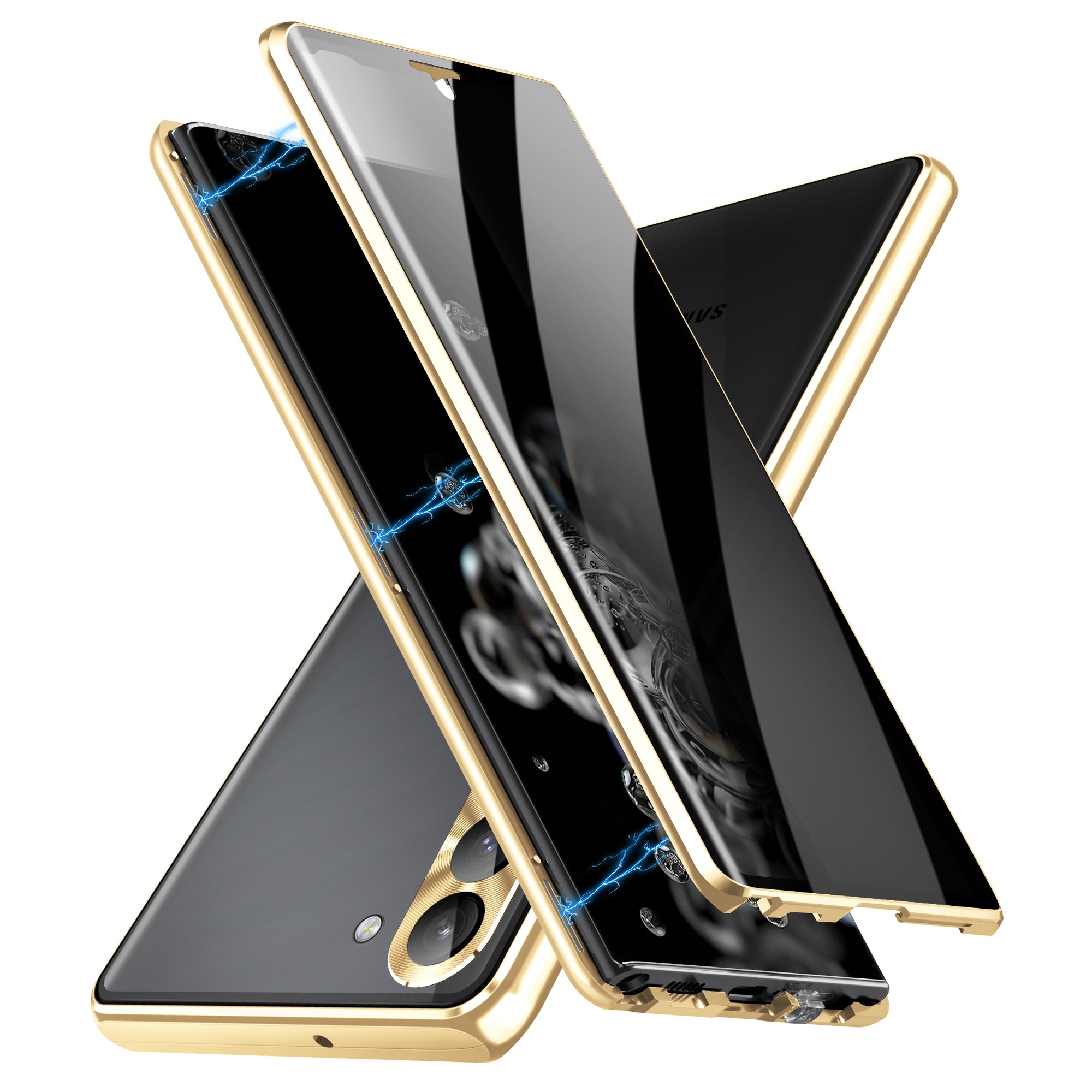 For Samsung Galaxy S24 Case Anti-Spy Double-Sided Tempered Glass Cover with Metal Frame - Gold