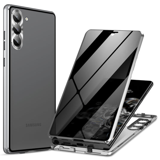 For Samsung Galaxy S24+ Case Double-Sided Tempered Glass Anti-Spy Phone Cover - Silver