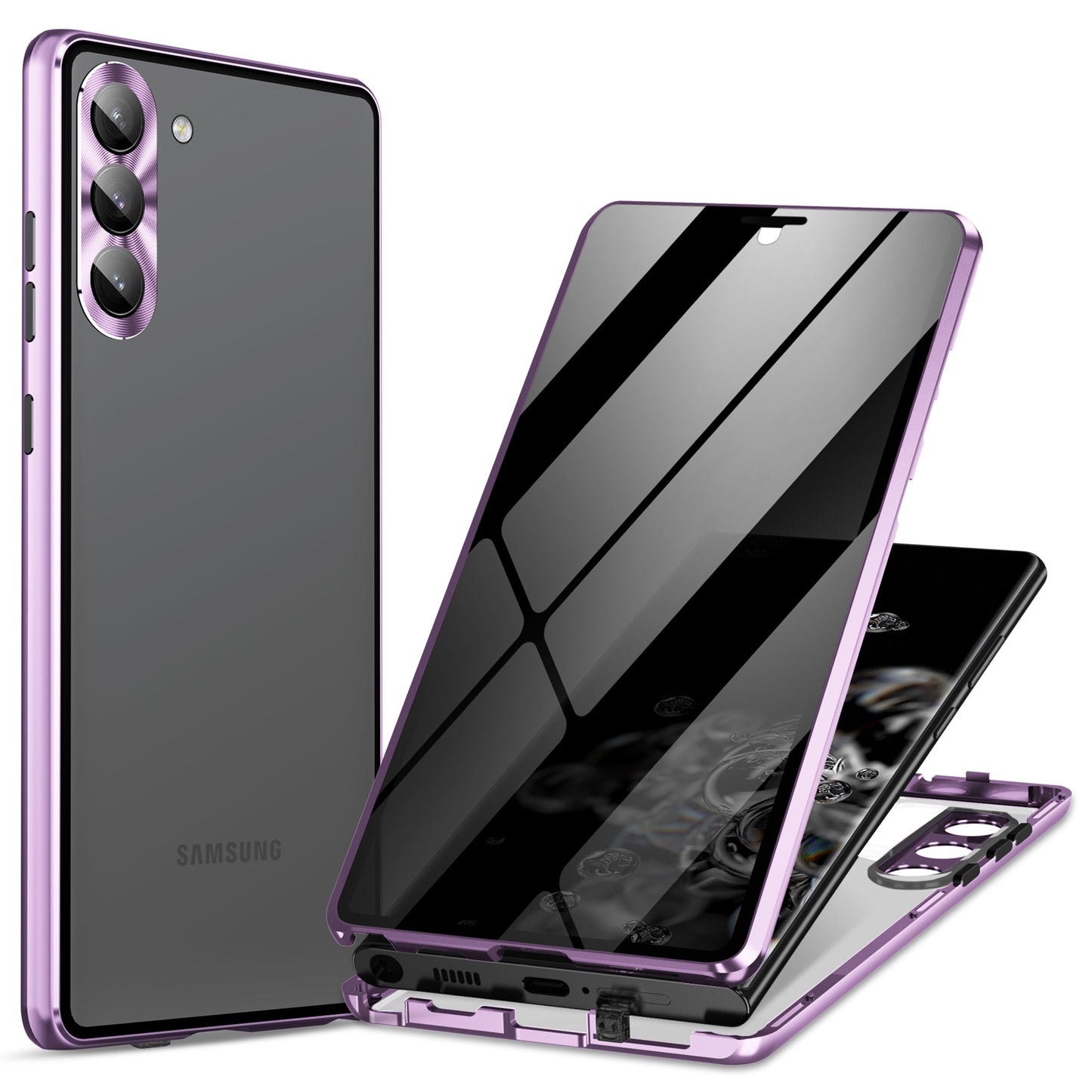 For Samsung Galaxy S24+ Case Double-Sided Tempered Glass Anti-Spy Phone Cover - Light Purple