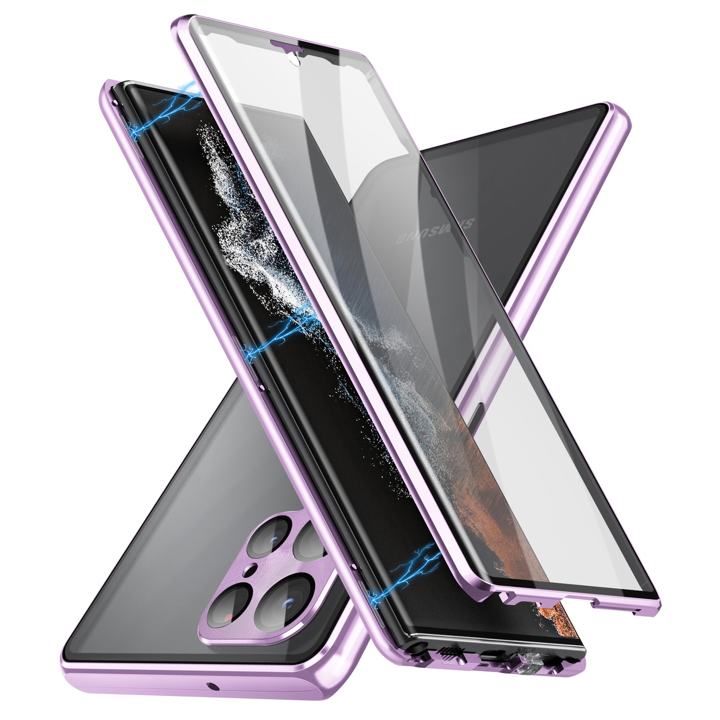 For Samsung Galaxy S24 Ultra Case Double Sides Tempered Glass Magnetic Metal Frame Cover - Light Purple