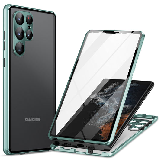 For Samsung Galaxy S24 Ultra Case Double Sides Tempered Glass Magnetic Metal Frame Cover - Green