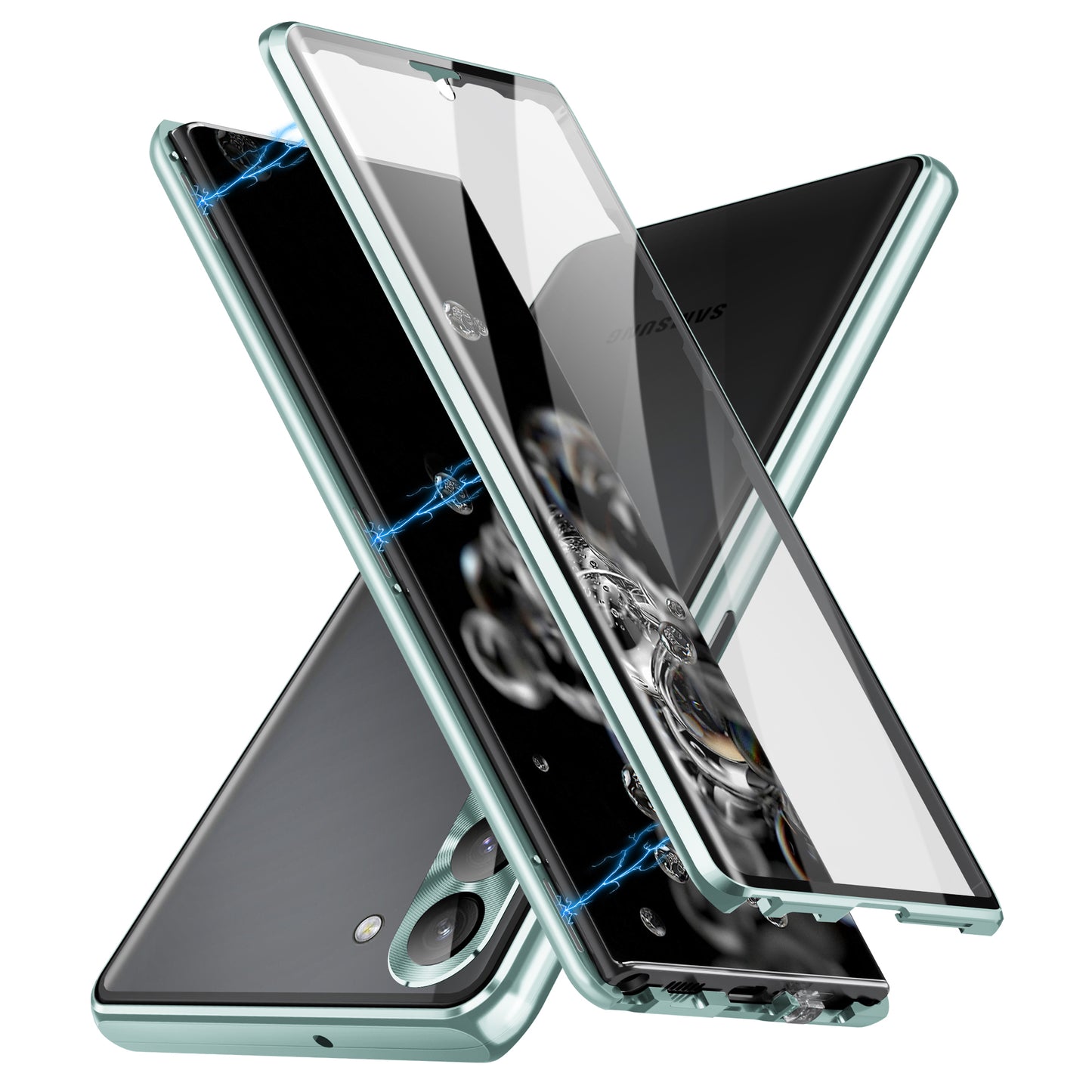 For Samsung Galaxy S24 Case Metal Frame Double Sides Tempered Glass Back Cover - Green