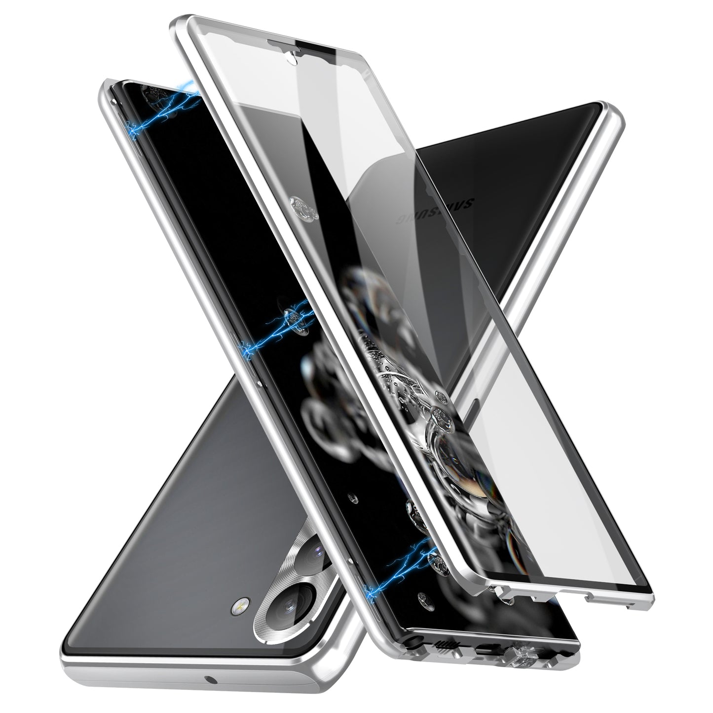 For Samsung Galaxy S24 Case Metal Frame Double Sides Tempered Glass Back Cover - Silver