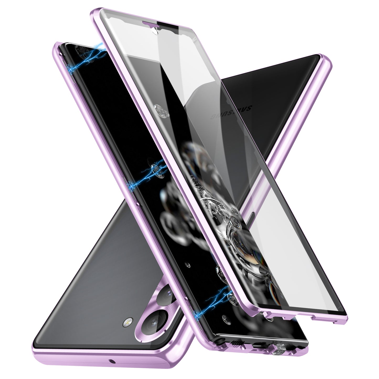 For Samsung Galaxy S24+ Case HD Clear Double Sides Tempered Glass Back Phone Cover - Light Purple