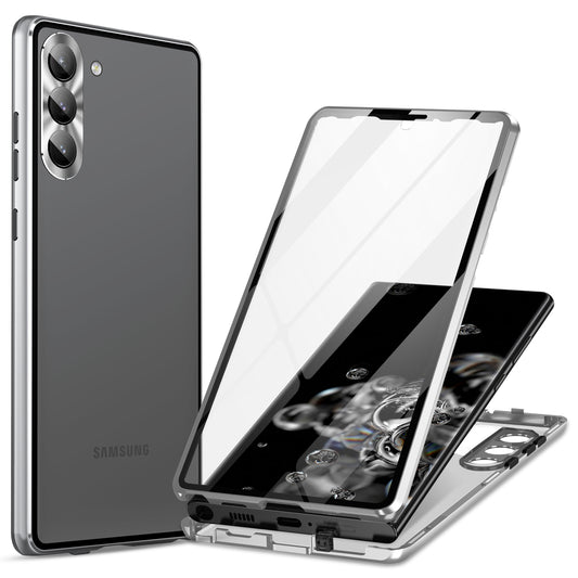 For Samsung Galaxy S24+ Case HD Clear Double Sides Tempered Glass Back Phone Cover - Silver