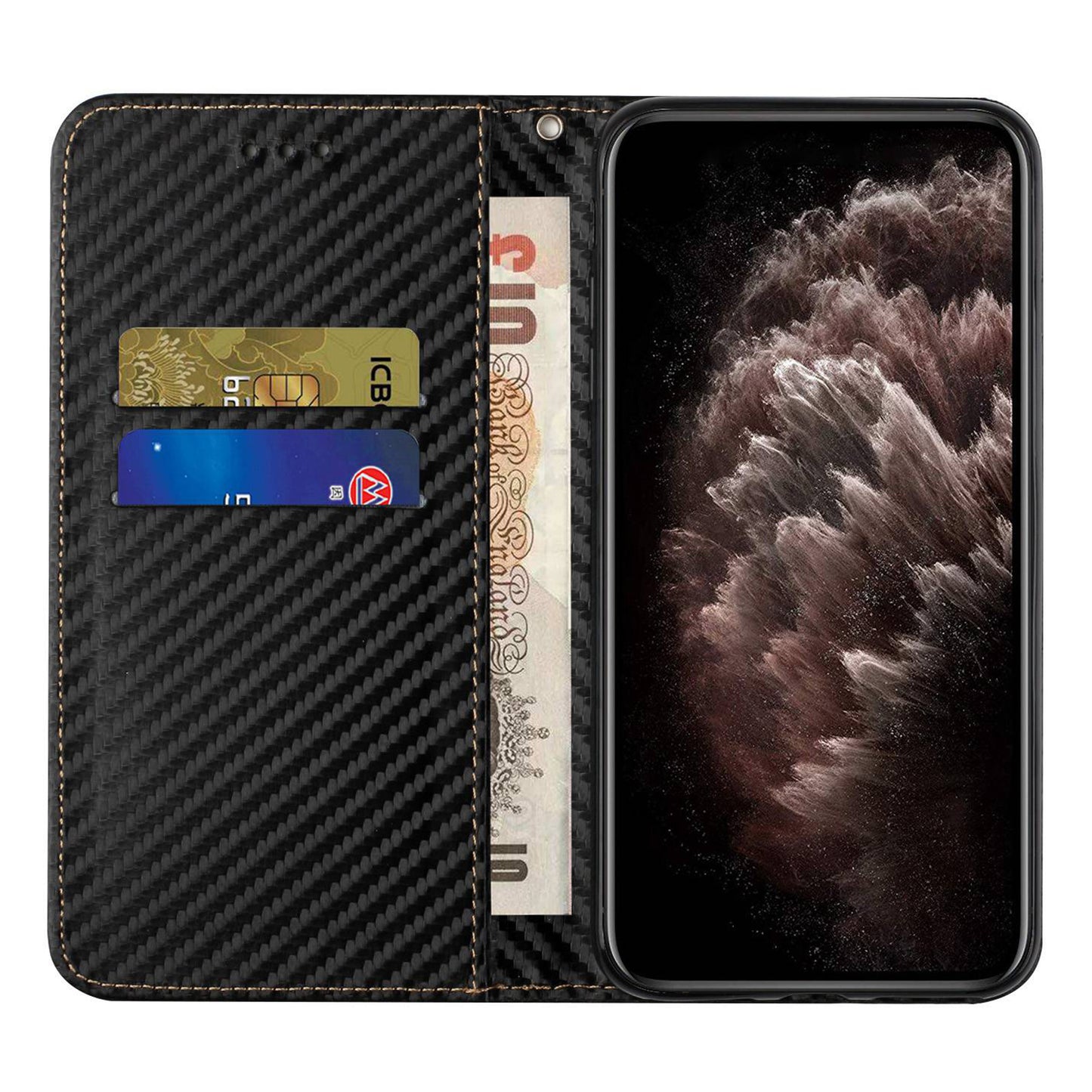 For Samsung Galaxy S24 Case Carbon Fiber Texture Wallet Stand Leather Cover - Black