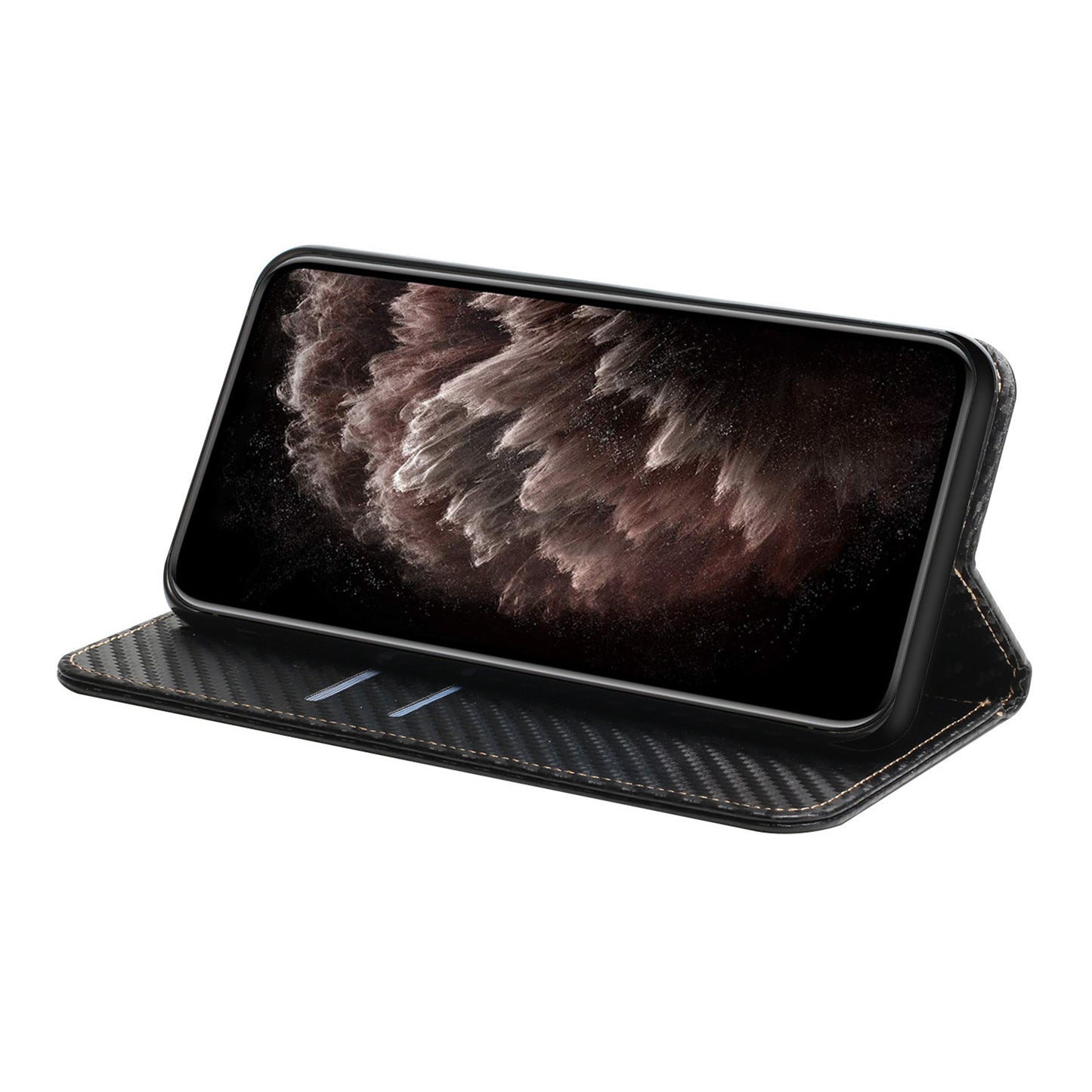 For Samsung Galaxy S24 Case Carbon Fiber Texture Wallet Stand Leather Cover - Black