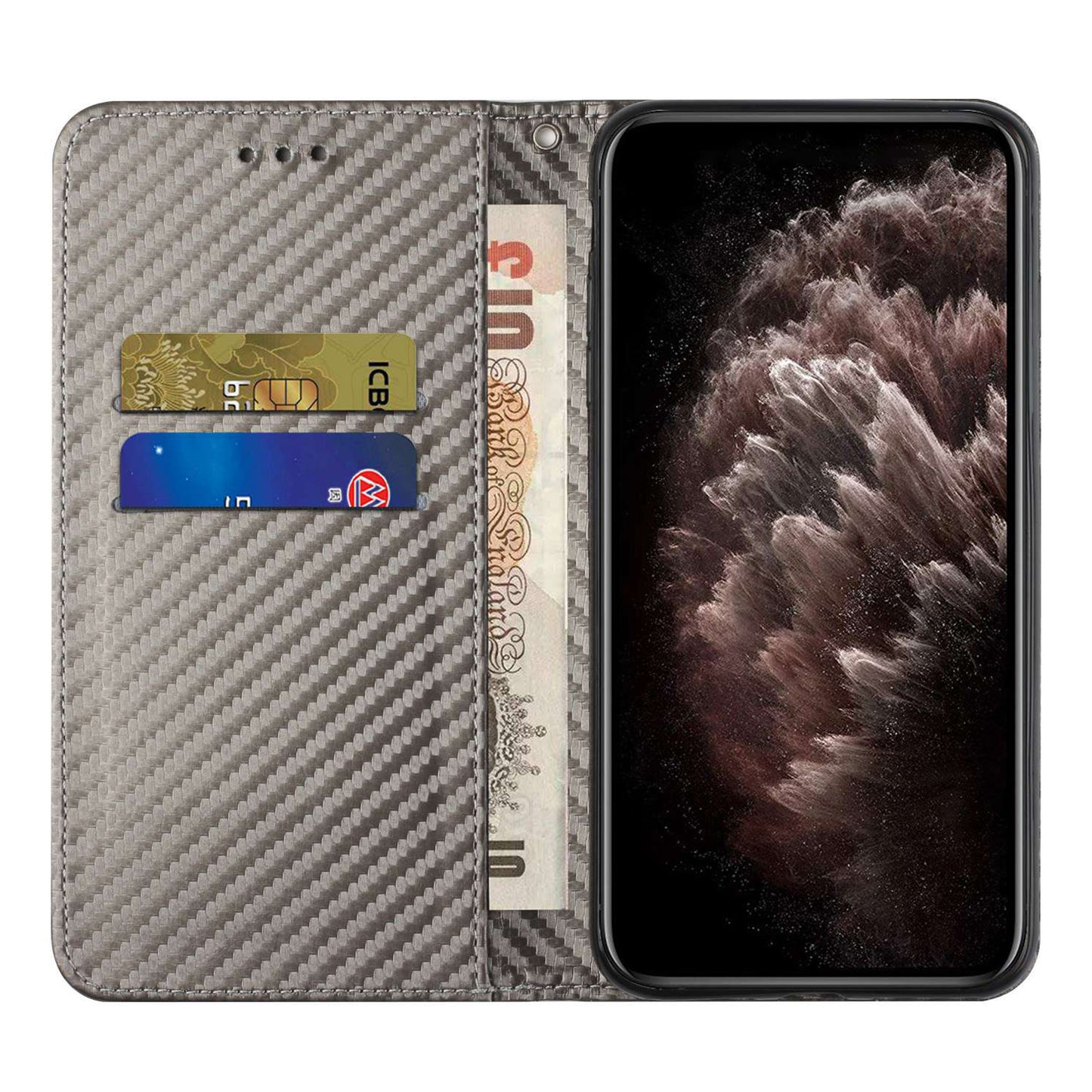 For Samsung Galaxy S24 Case Carbon Fiber Texture Wallet Stand Leather Cover - Grey