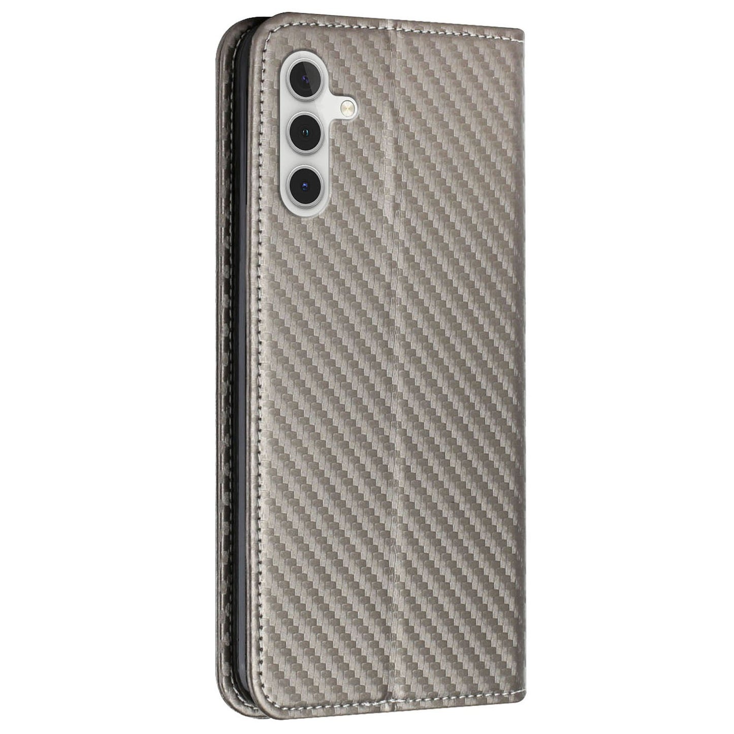 For Samsung Galaxy S24 Case Carbon Fiber Texture Wallet Stand Leather Cover - Grey