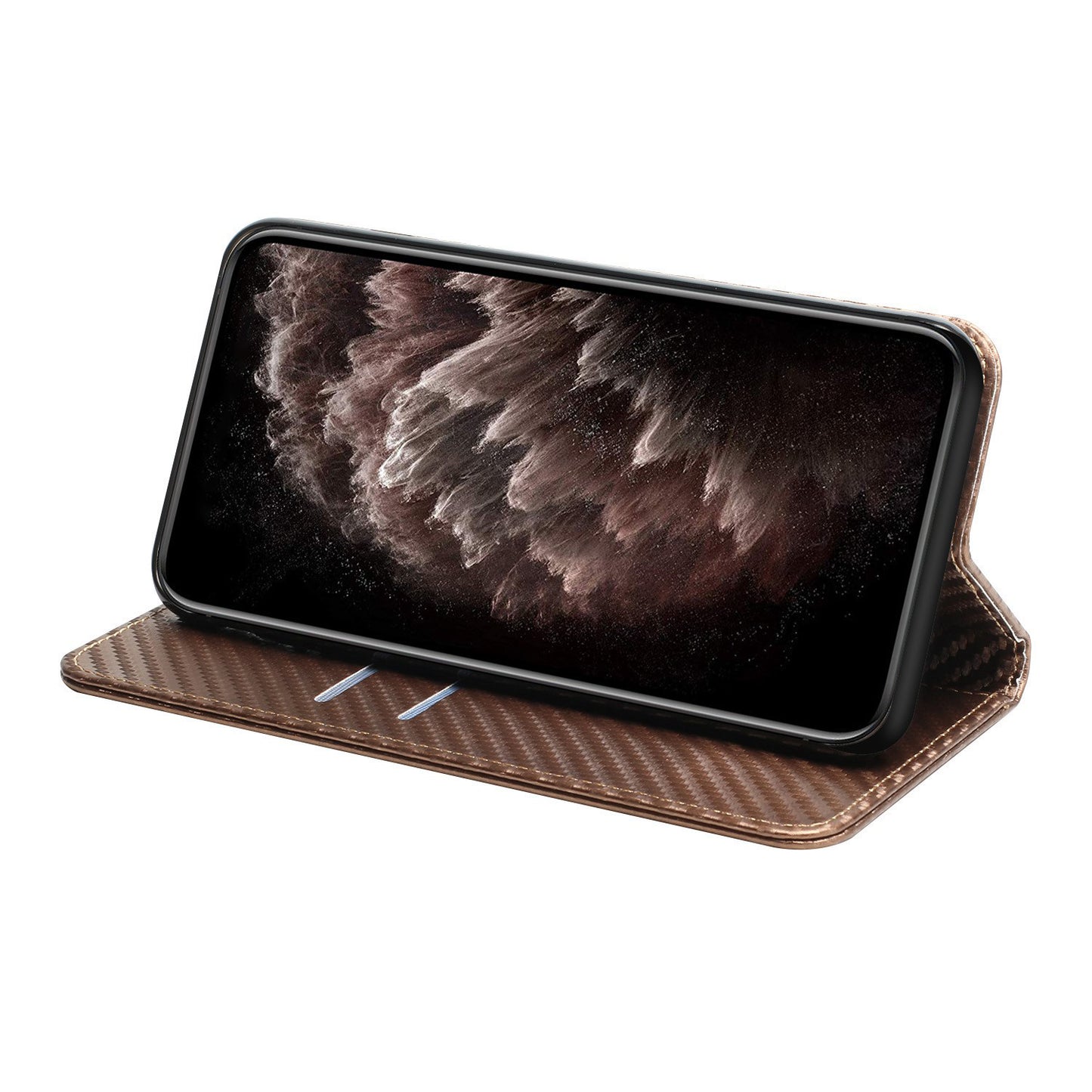 For Samsung Galaxy S24 Ultra Case Carbon Fiber Texture Wallet Stand Cover - Brown