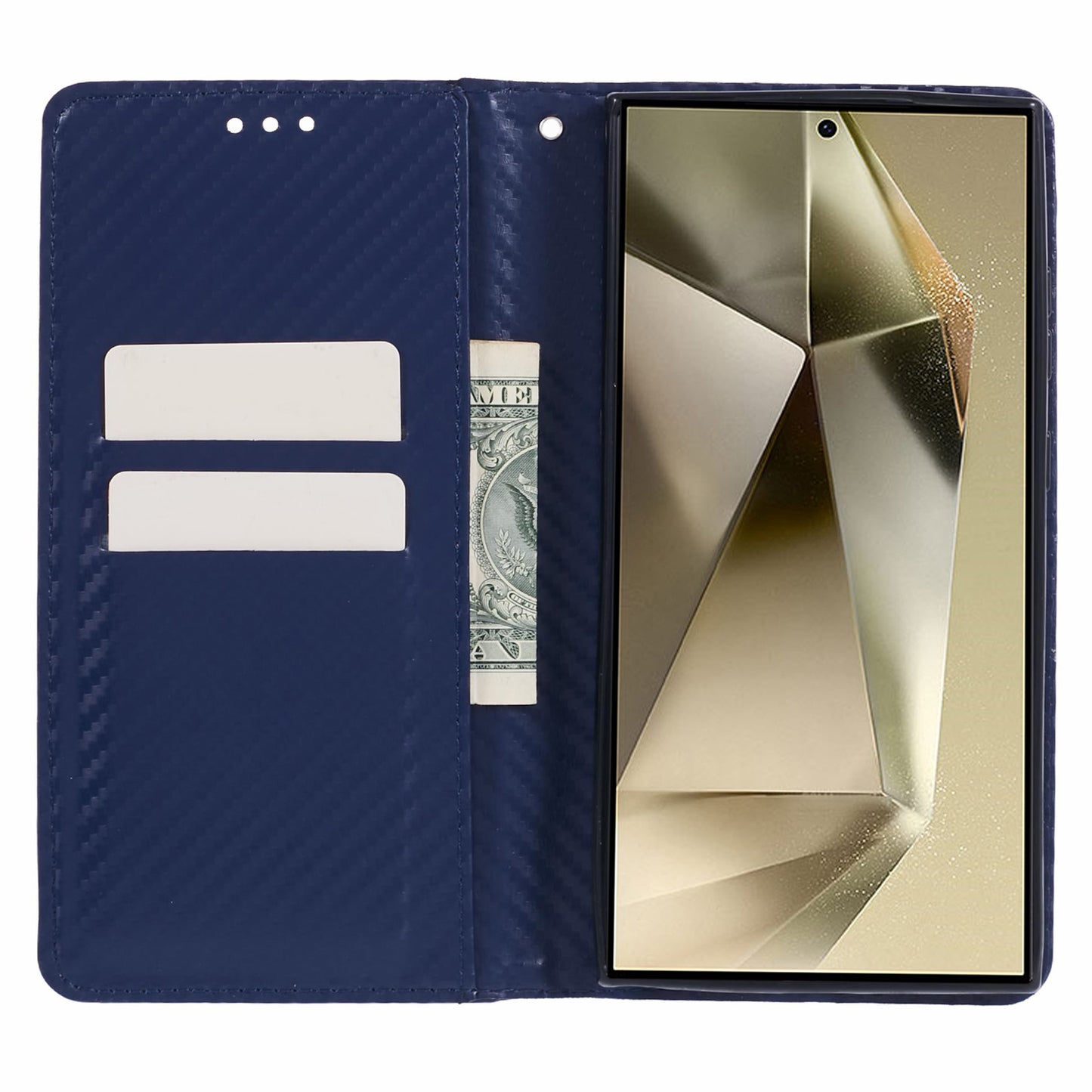 For Samsung Galaxy S24 Ultra Case Carbon Fiber Texture Wallet Stand Cover - Blue