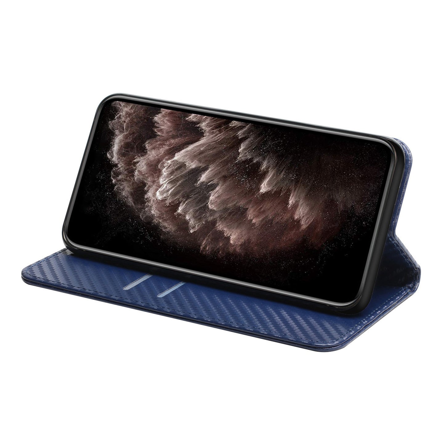 For Samsung Galaxy S24 Ultra Case Carbon Fiber Texture Wallet Stand Cover - Blue