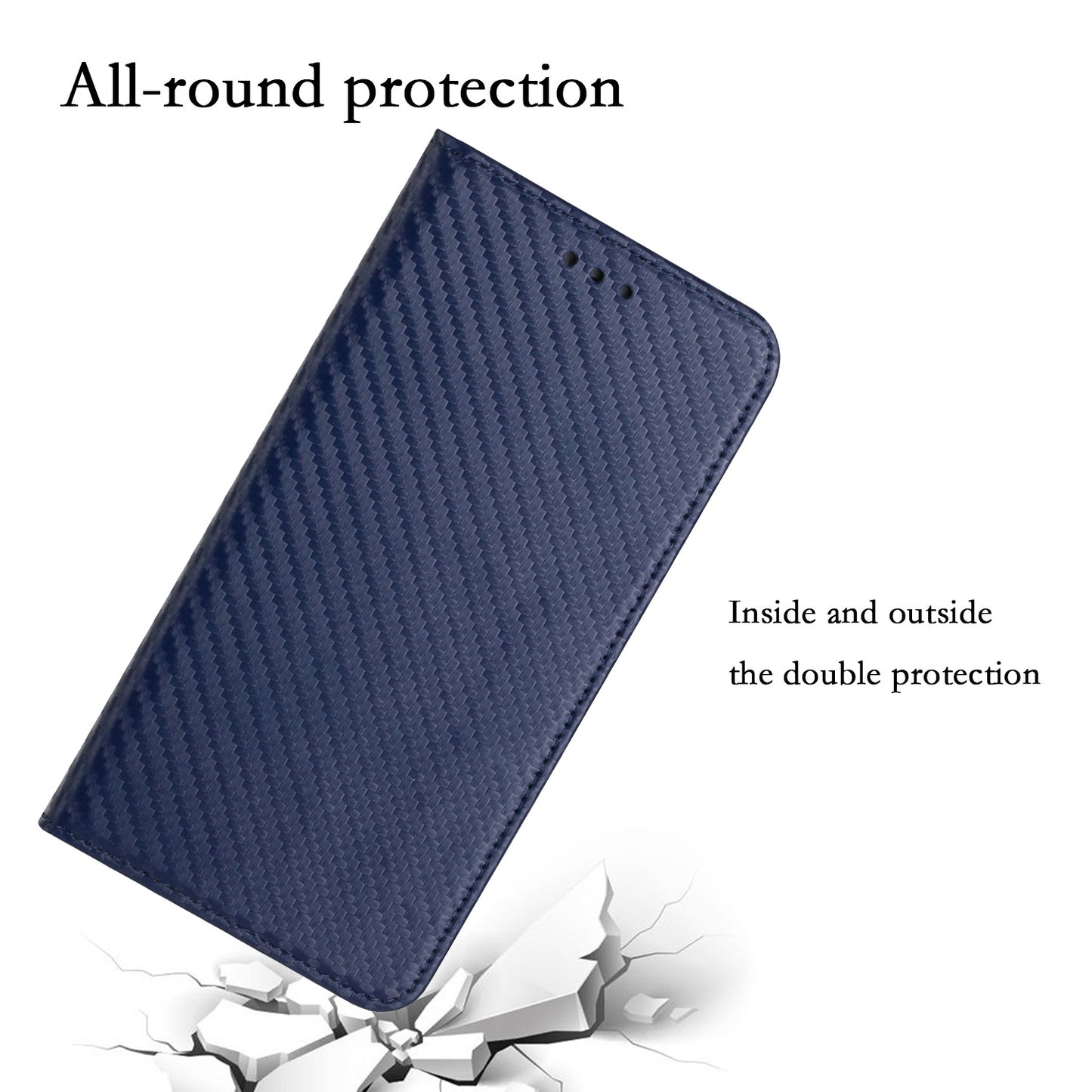 For Samsung Galaxy S24 Ultra Case Carbon Fiber Texture Wallet Stand Cover - Blue