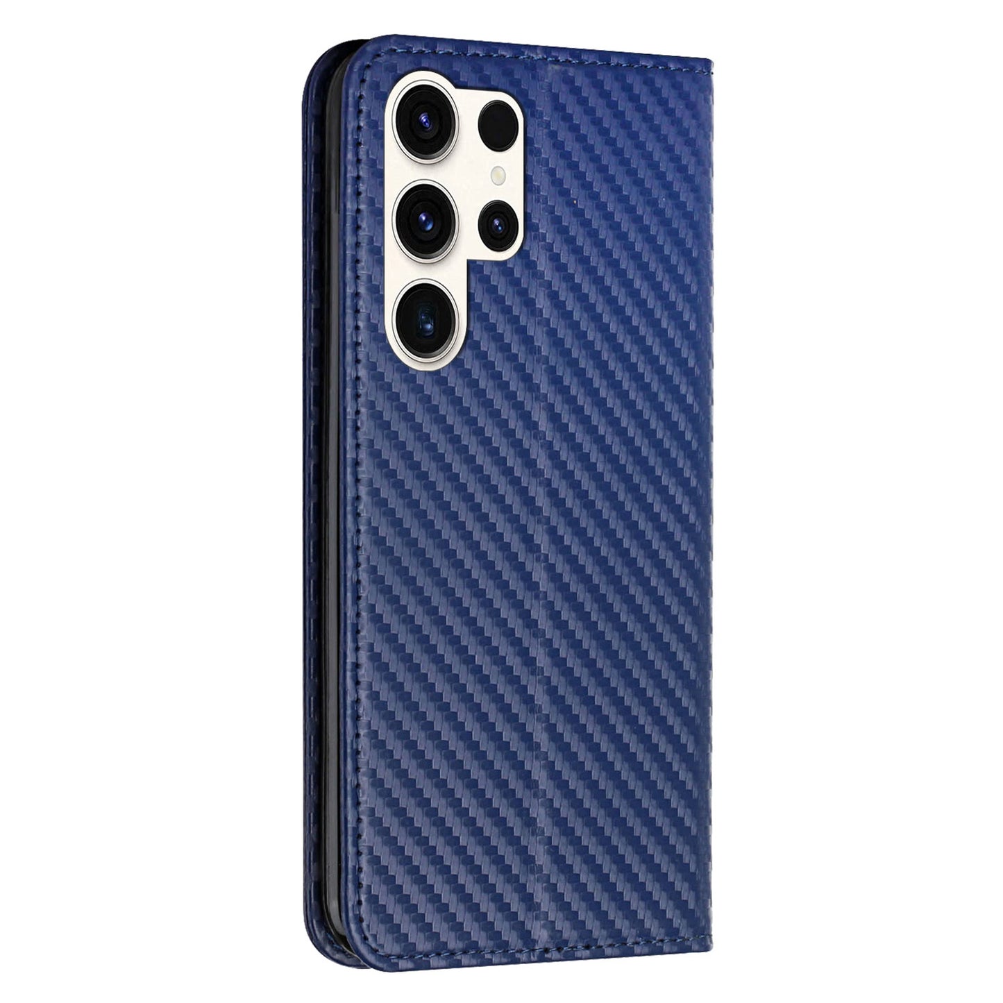 For Samsung Galaxy S24 Ultra Case Carbon Fiber Texture Wallet Stand Cover - Blue