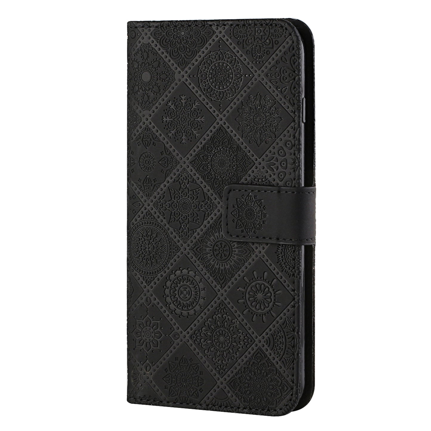 For Samsung Galaxy S24 Ultra Case Wallet Imprinted Flower Phone Cover - Black