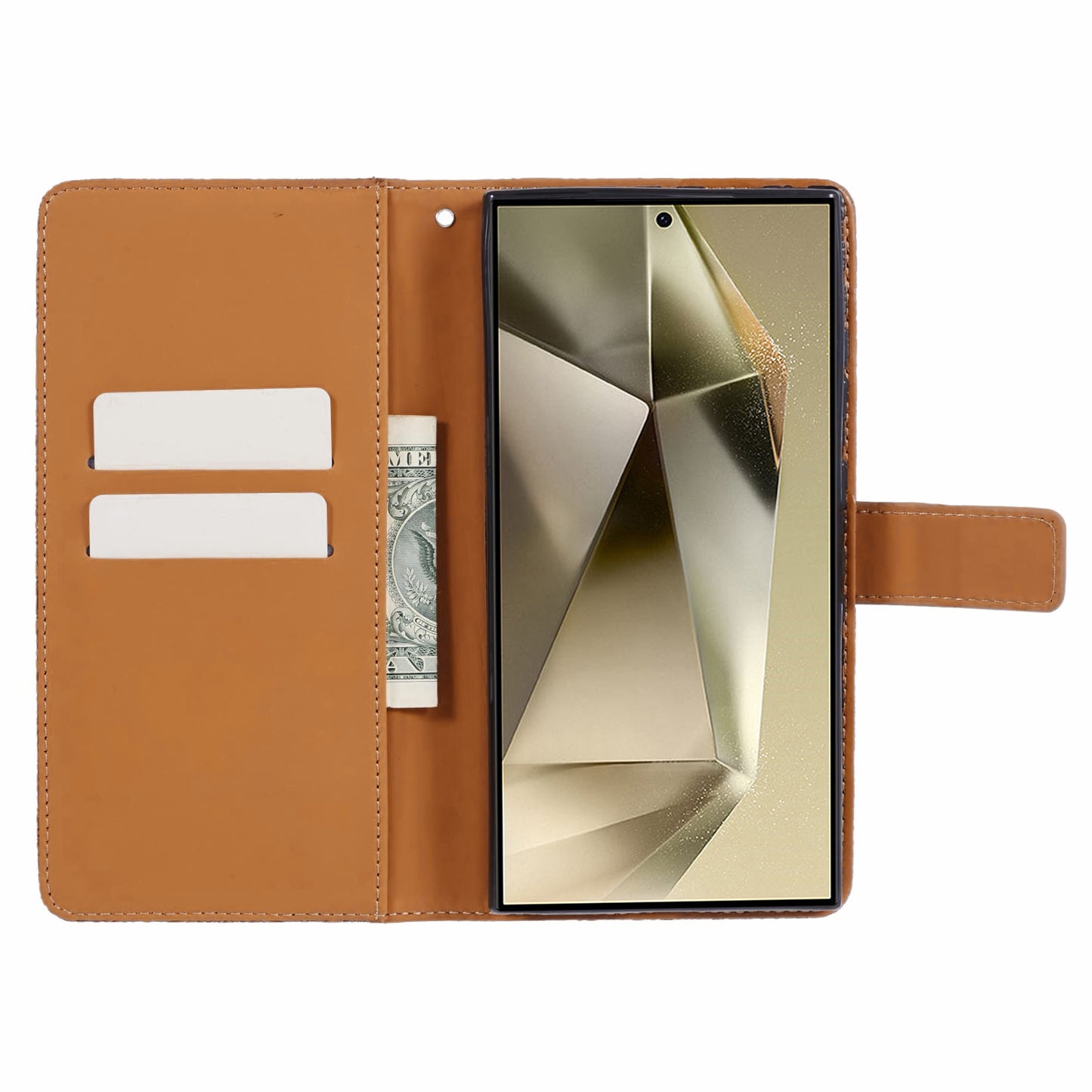 For Samsung Galaxy S24 Ultra Case Wallet Imprinted Flower Phone Cover - Brown