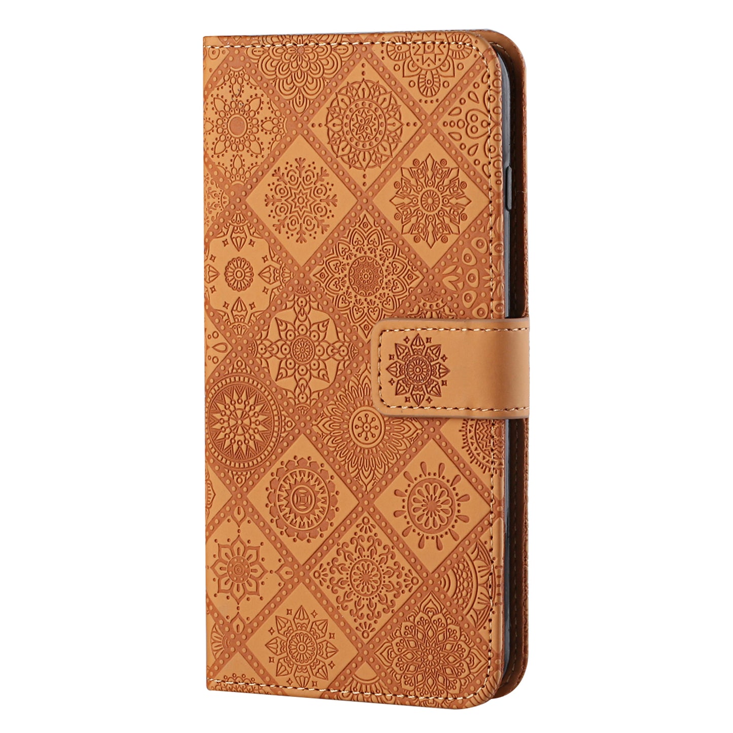 For Samsung Galaxy S24 Ultra Case Wallet Imprinted Flower Phone Cover - Brown