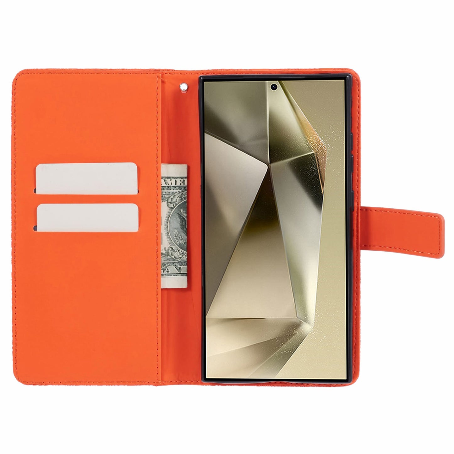 For Samsung Galaxy S24 Ultra Case Wallet Imprinted Flower Phone Cover - Orange