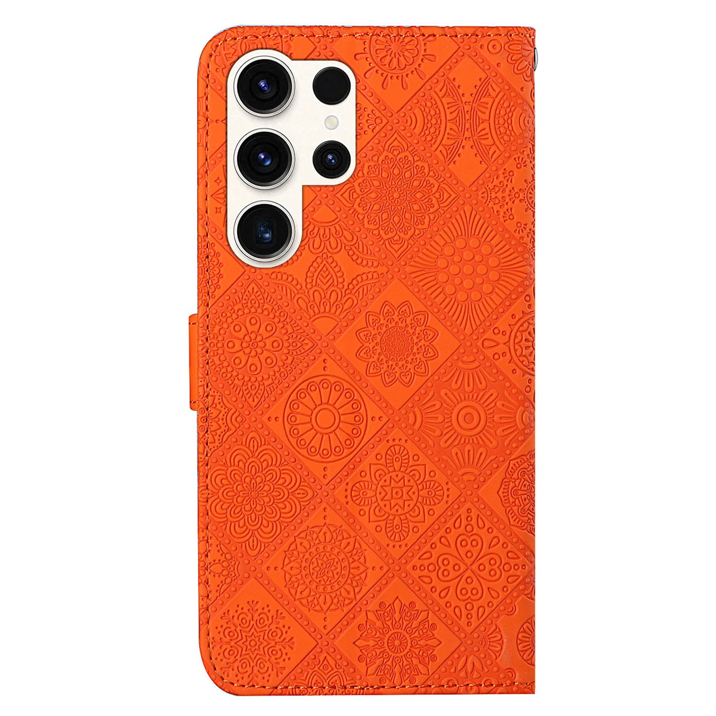 For Samsung Galaxy S24 Ultra Case Wallet Imprinted Flower Phone Cover - Orange