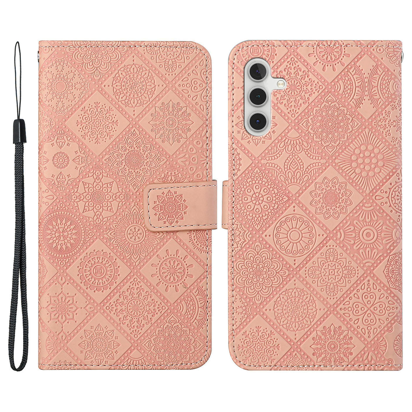 For Samsung Galaxy S24+ Case PU Leather Wallet Imprinted Phone Cover - Pink