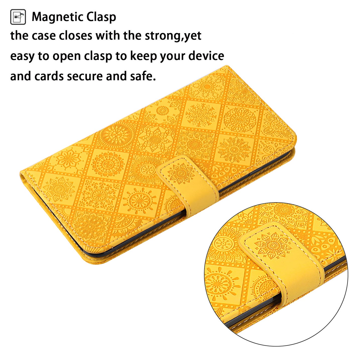 For Samsung Galaxy S24+ Case PU Leather Wallet Imprinted Phone Cover - Yellow