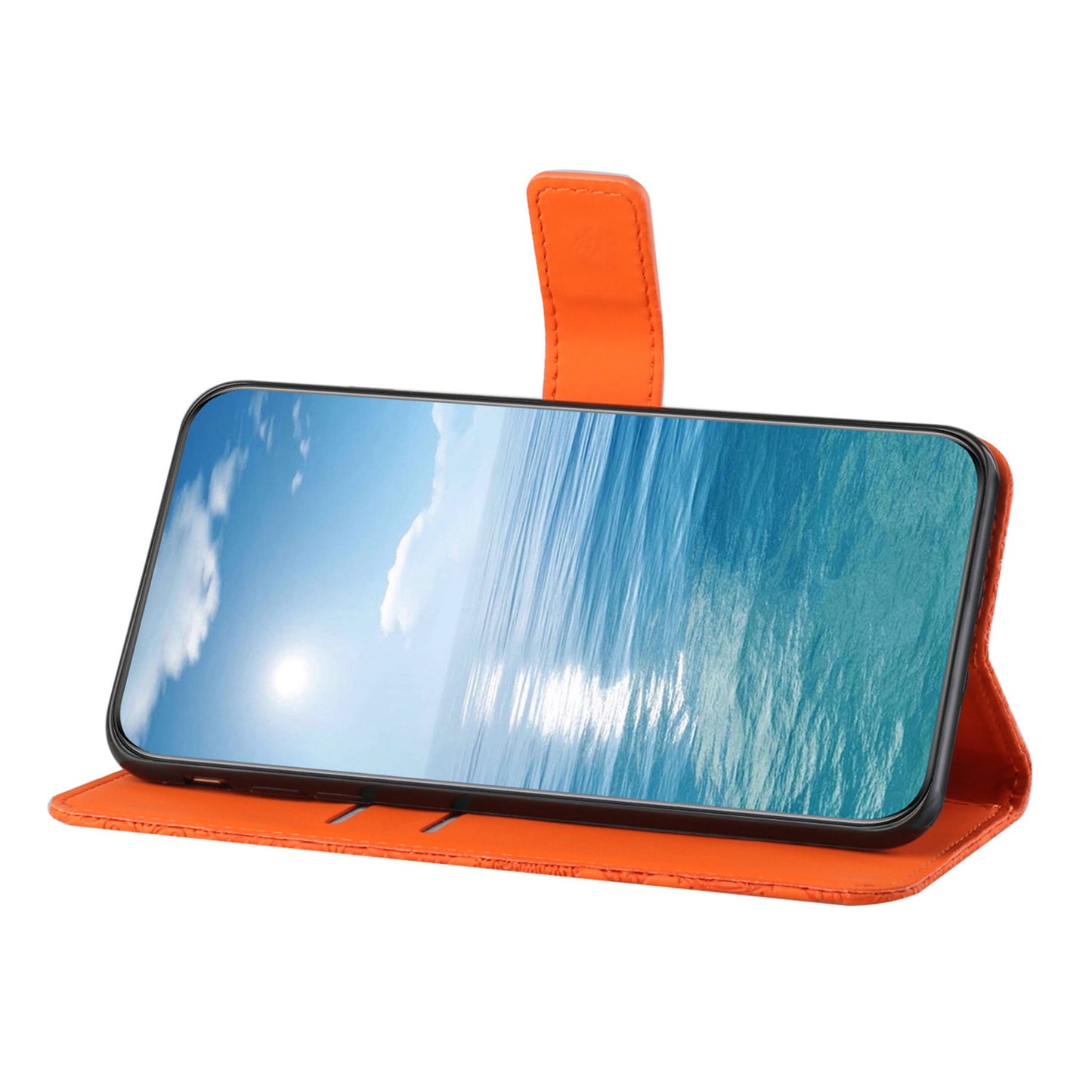 For Samsung Galaxy S24+ Case PU Leather Wallet Imprinted Phone Cover - Orange