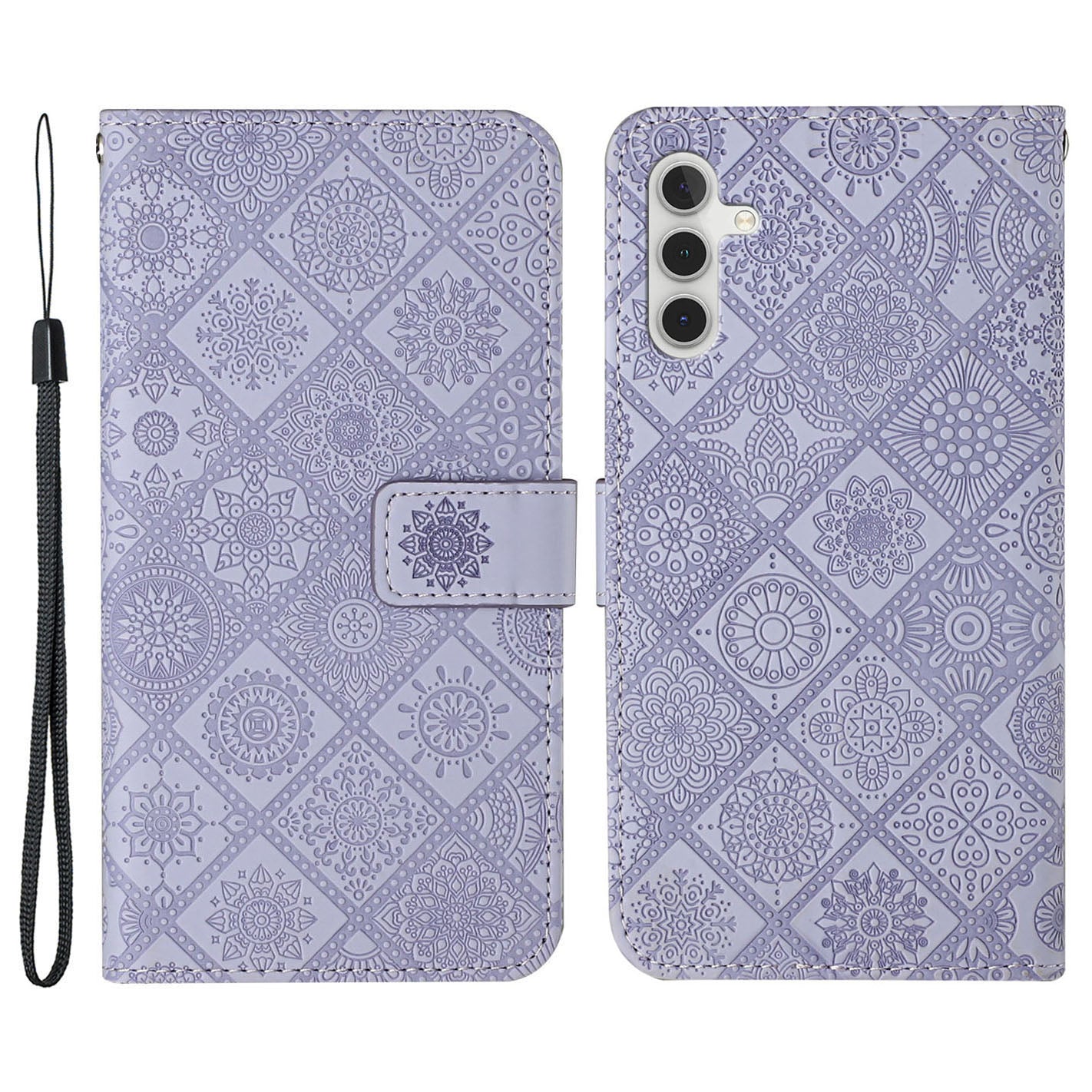 For Samsung Galaxy S24+ Case PU Leather Wallet Imprinted Phone Cover - Purple