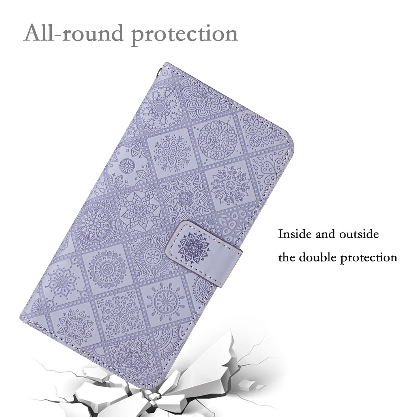 For Samsung Galaxy S24+ Case PU Leather Wallet Imprinted Phone Cover - Purple