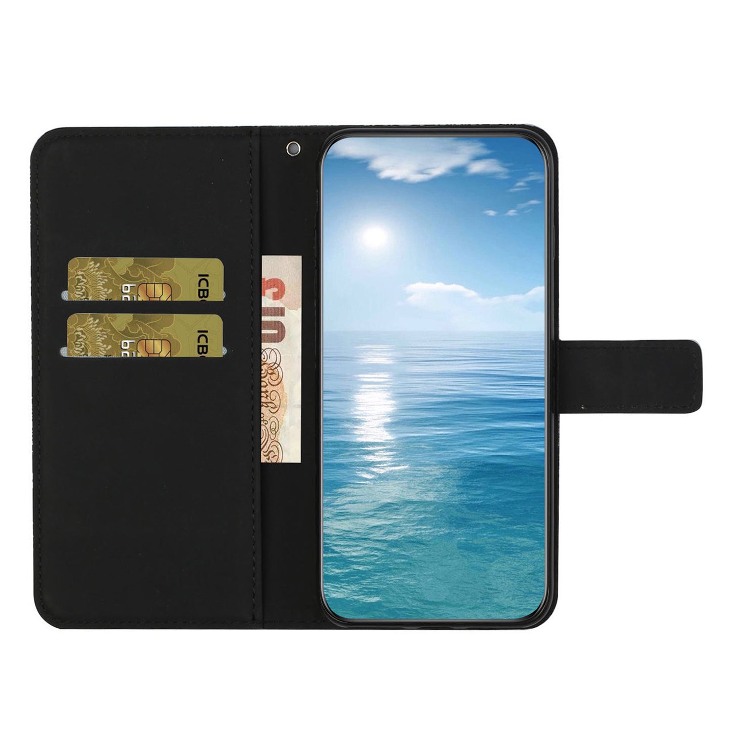 For Samsung Galaxy S24 Case Wallet Imprinted Flower Leather Cover - Black
