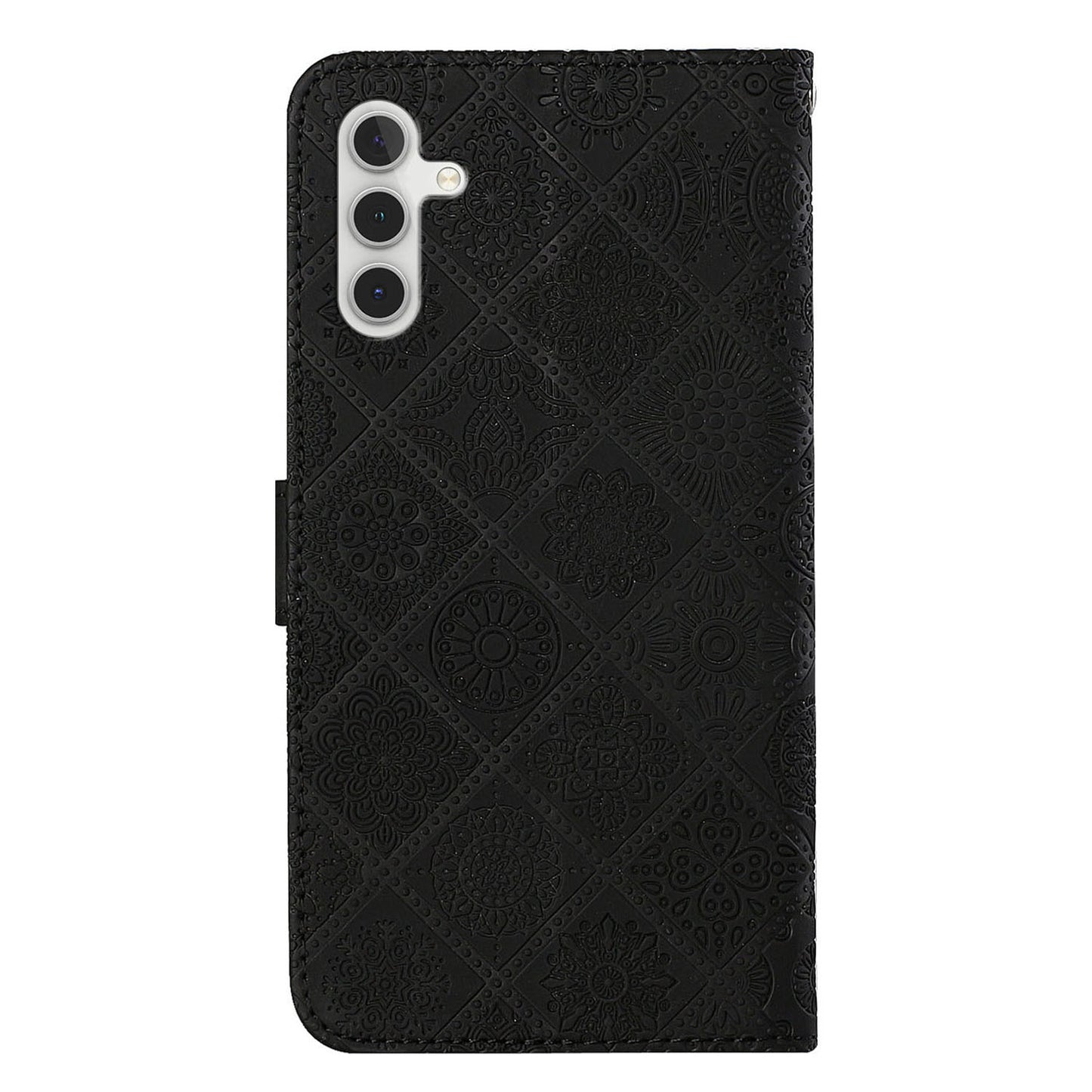 For Samsung Galaxy S24 Case Wallet Imprinted Flower Leather Cover - Black