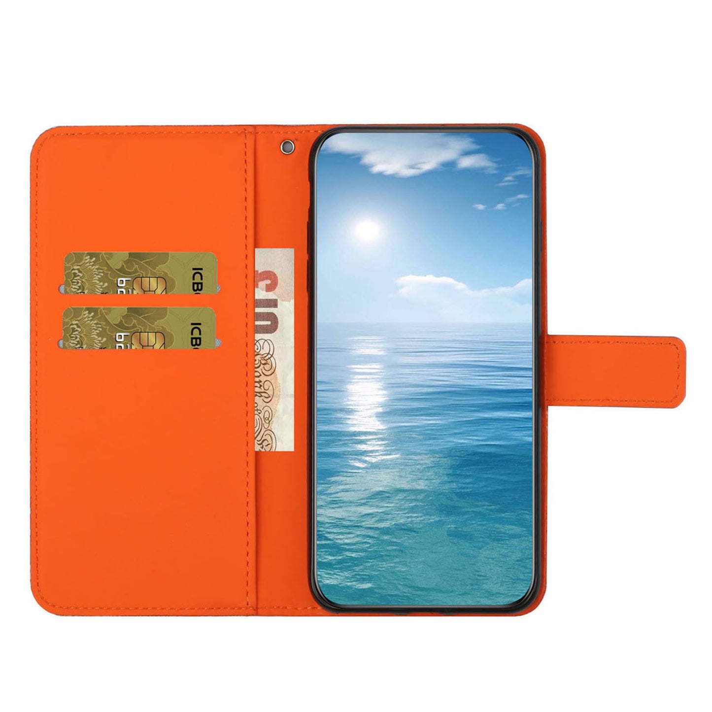 For Samsung Galaxy S24 Case Wallet Imprinted Flower Leather Cover - Orange