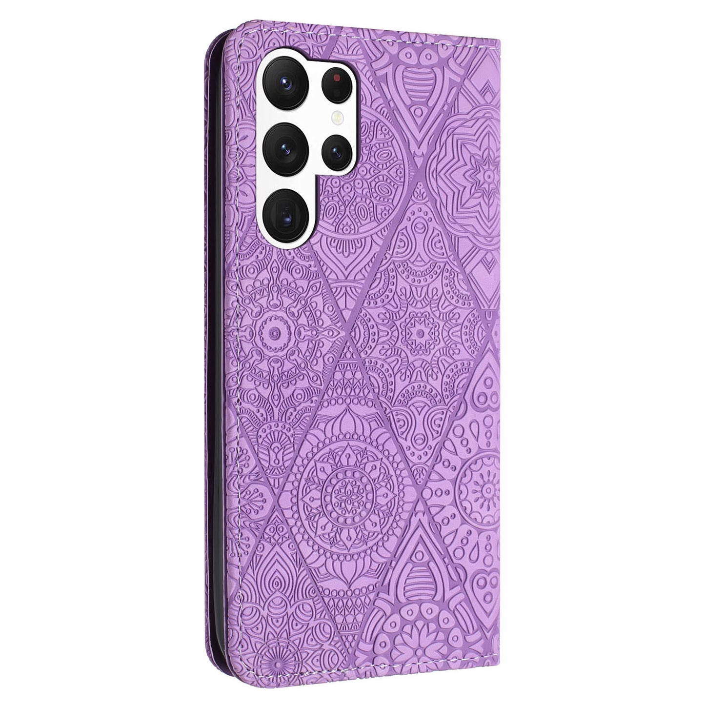 For Samsung Galaxy S24 Ultra Case Imprinted Flower Wallet Phone Cover - Purple