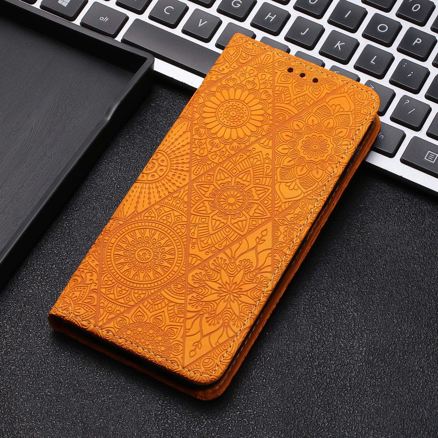 For Samsung Galaxy S24 Leather Case Wallet Stand Imprinted Phone Cover - Yellow