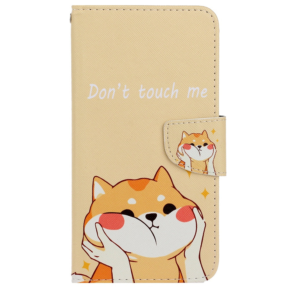 For Samsung Galaxy S24+ Case PU Leather Cross Texture Pattern Printing Phone Cover with Wrist Strap - Akita Dog