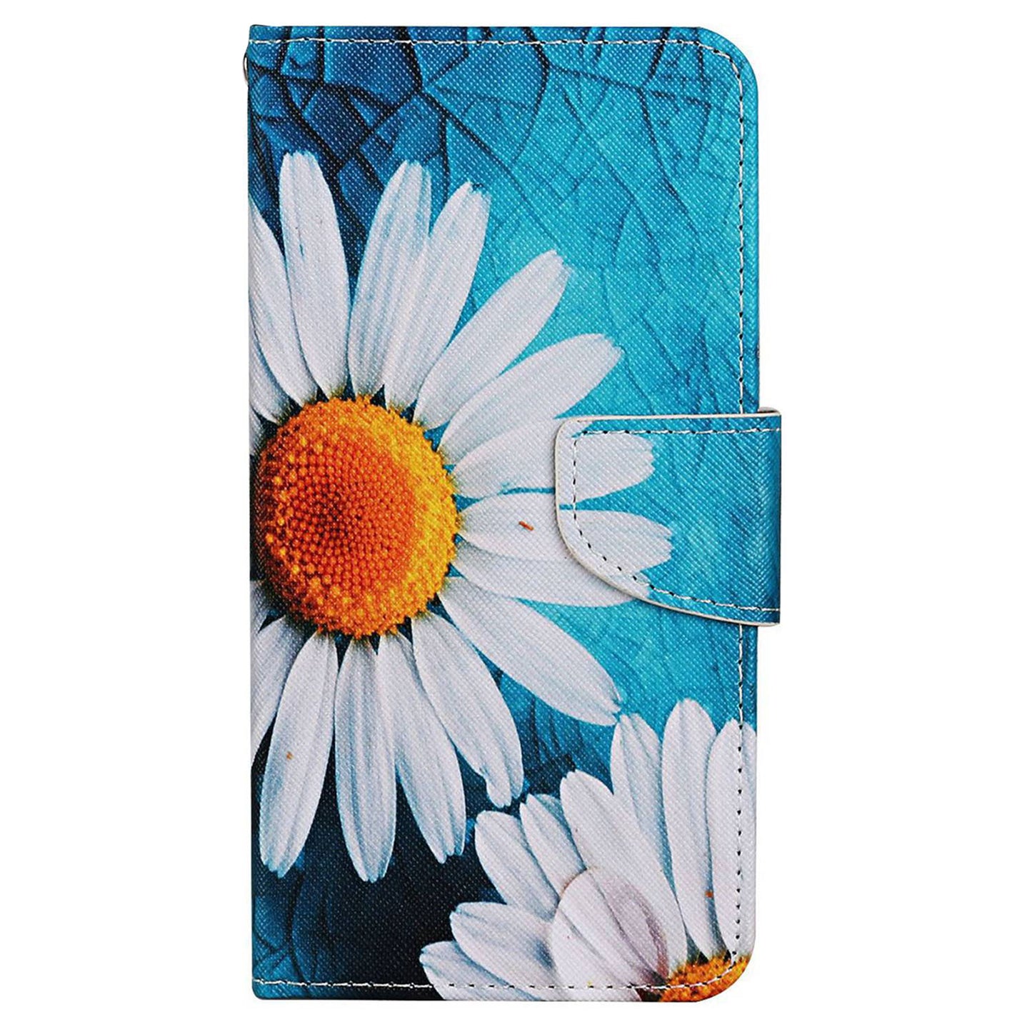 For Samsung Galaxy S24+ Case PU Leather Cross Texture Pattern Printing Phone Cover with Wrist Strap -  Large Chrysanthemum