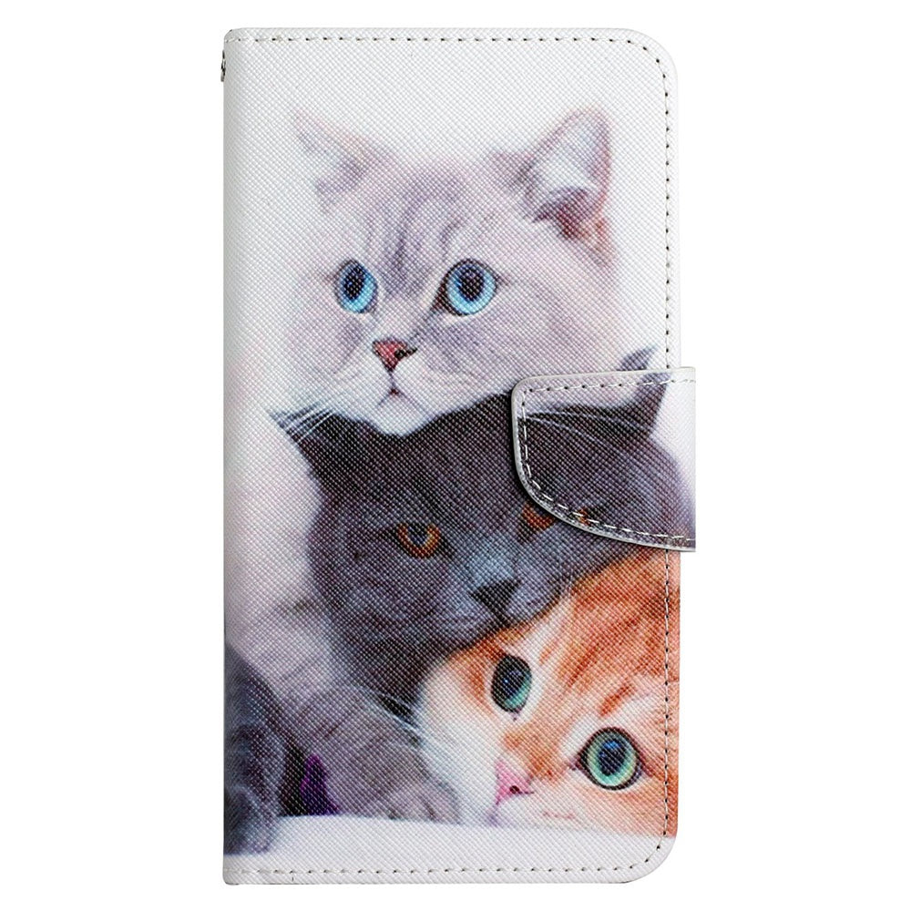 For Samsung Galaxy S24+ Case PU Leather Cross Texture Pattern Printing Phone Cover with Wrist Strap - Three Cats