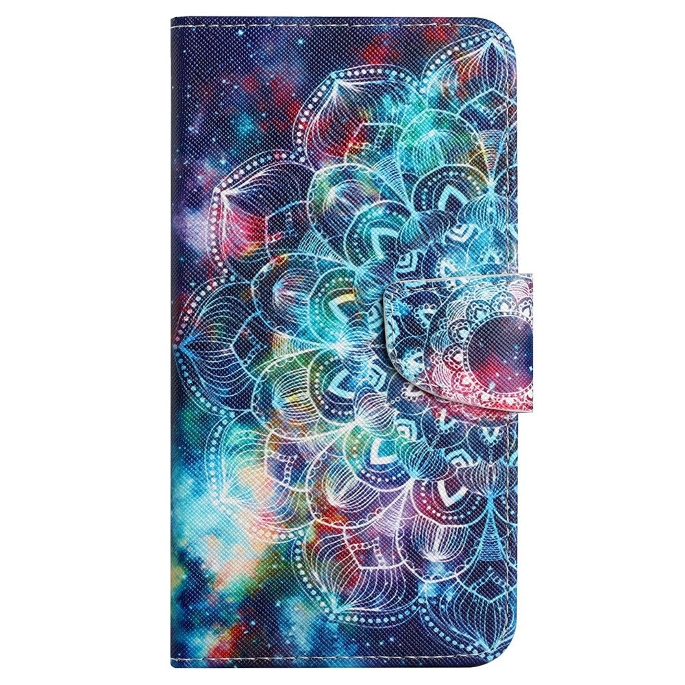 For Samsung Galaxy S24+ Case PU Leather Cross Texture Pattern Printing Phone Cover with Wrist Strap - Starry Sky  /  Mandala