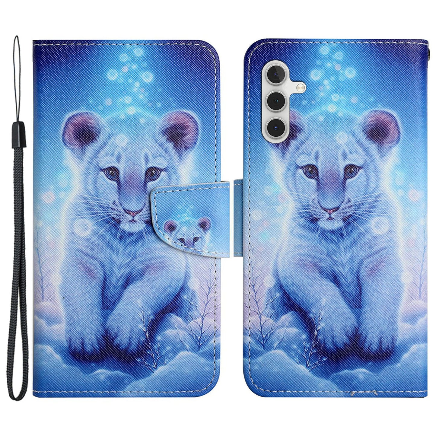 For Samsung Galaxy S24+ Case PU Leather Cross Texture Pattern Printing Phone Cover with Wrist Strap - Leopard