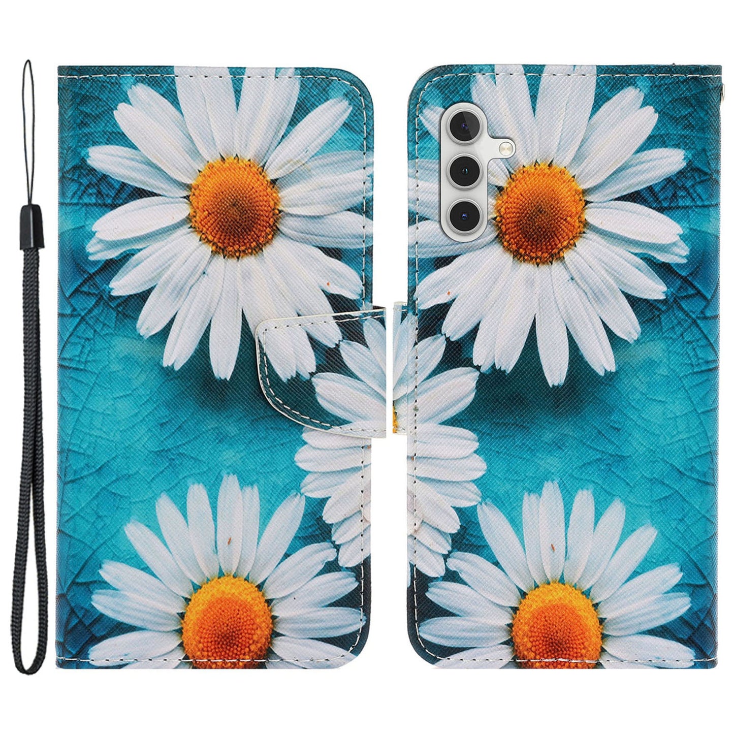 For Samsung Galaxy S24 Case PU Leather Pattern Printing Wallet Stand Phone Cover - Chrysanthemum