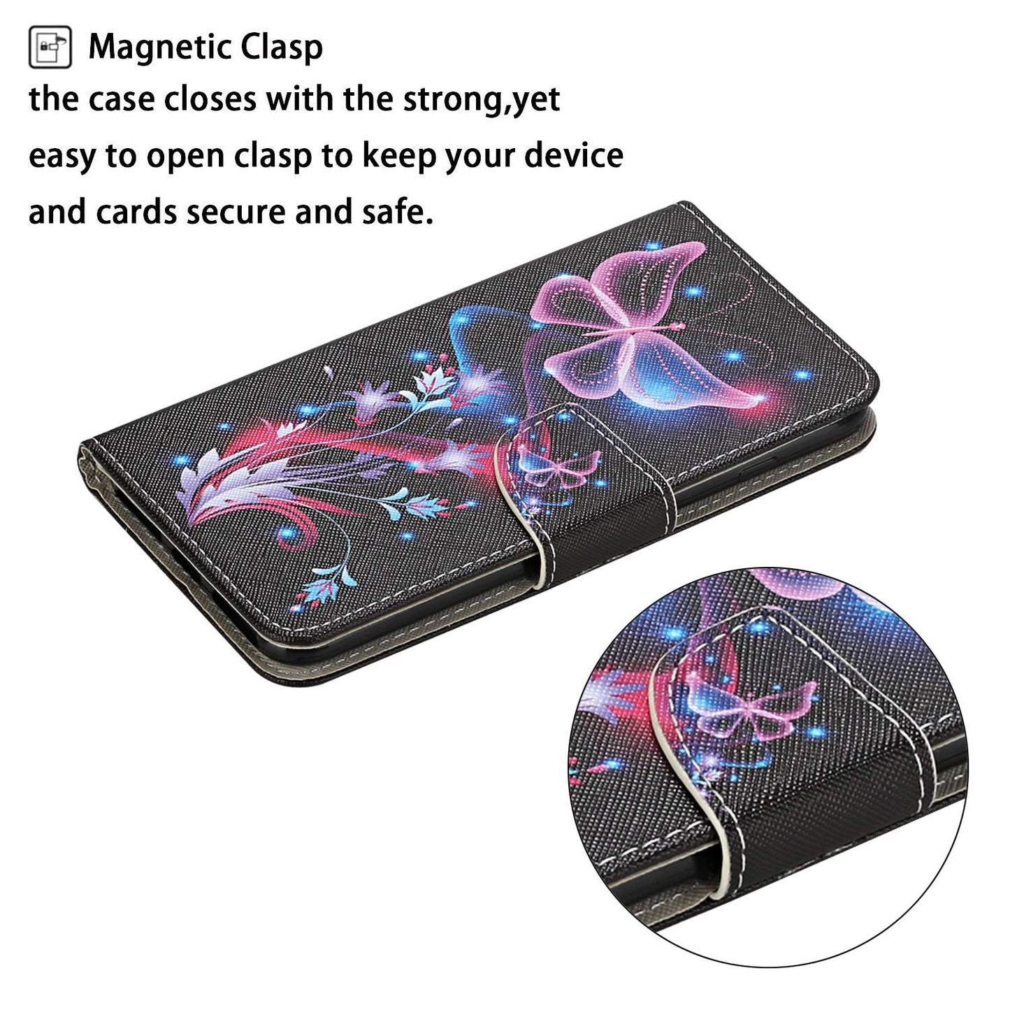 For Samsung Galaxy S24 Case PU Leather Pattern Printing Wallet Stand Phone Cover - Fluorescent Butterflies
