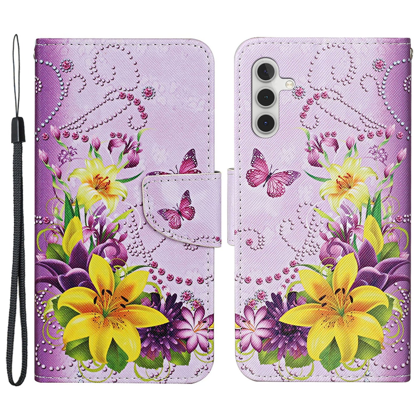 For Samsung Galaxy S24 Case PU Leather Pattern Printing Wallet Stand Phone Cover - Yellow Flowers  /  Butterflies